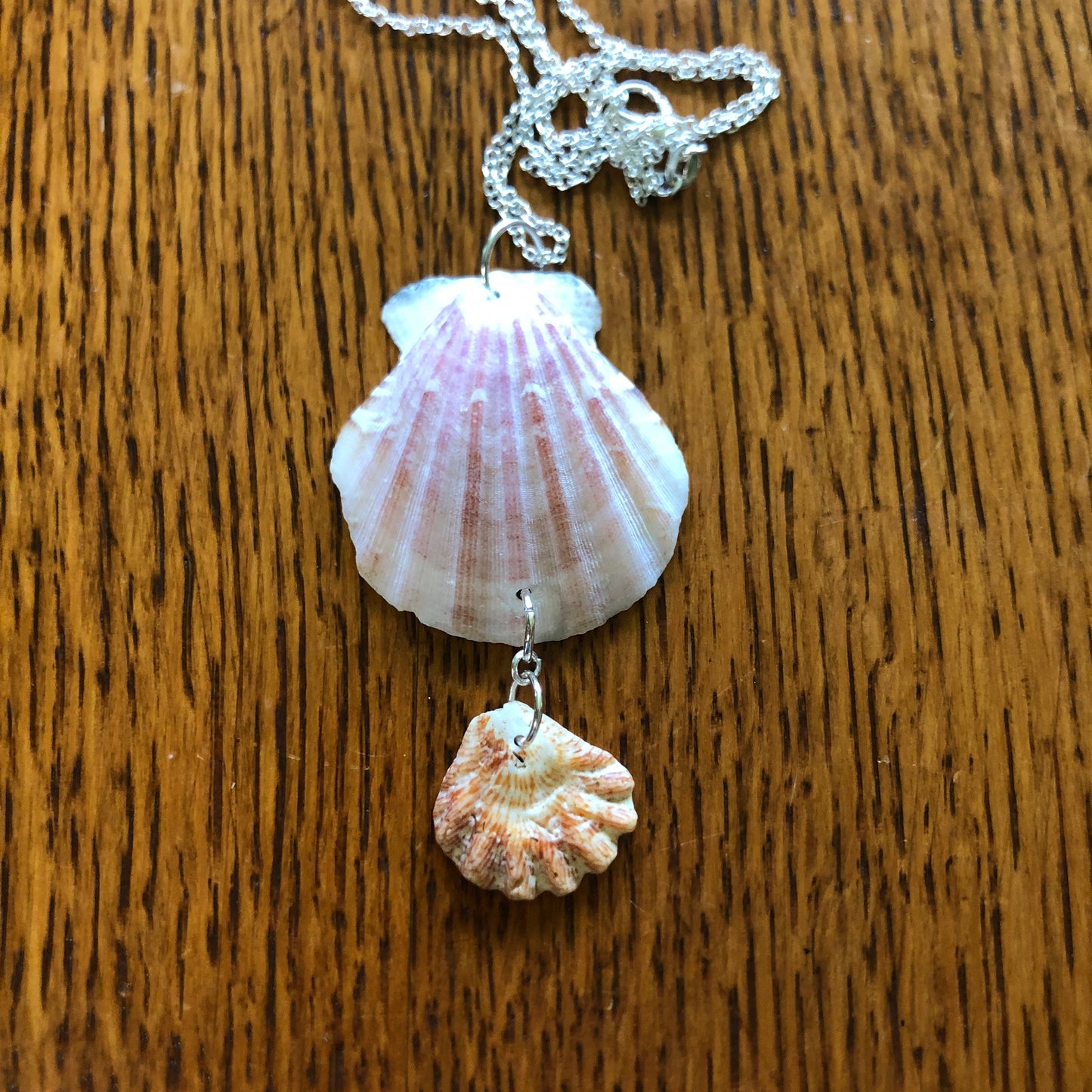Pacific Pink Scallop And Kittens Paw Artisan Made Pendent Handcrafted Sea Shell Necklace 1.5 in x 2.75 in Mermaid Jewelry