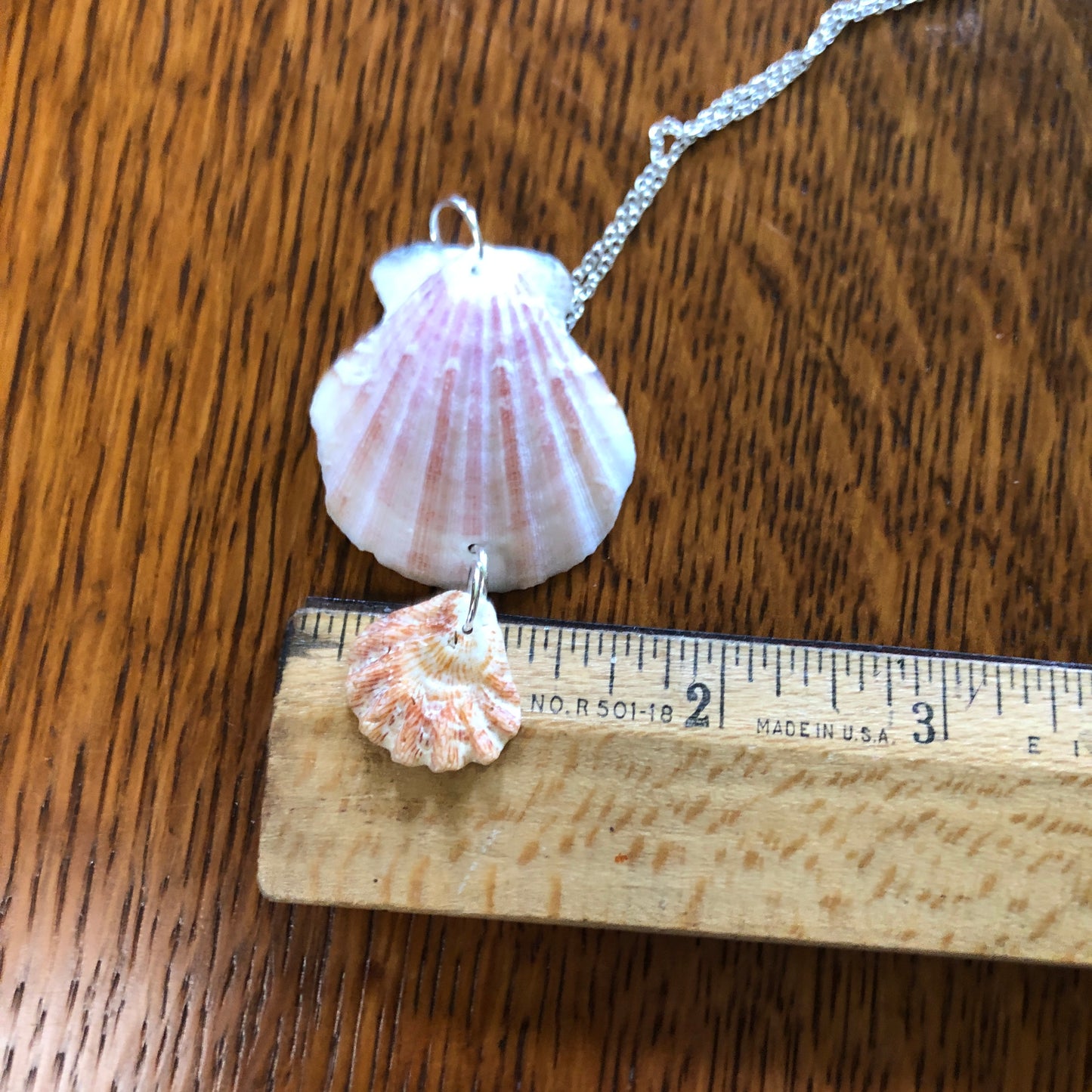 Pacific Pink Scallop And Kittens Paw Artisan Made Pendent Handcrafted Sea Shell Necklace 1.5 in x 2.75 in Mermaid Jewelry