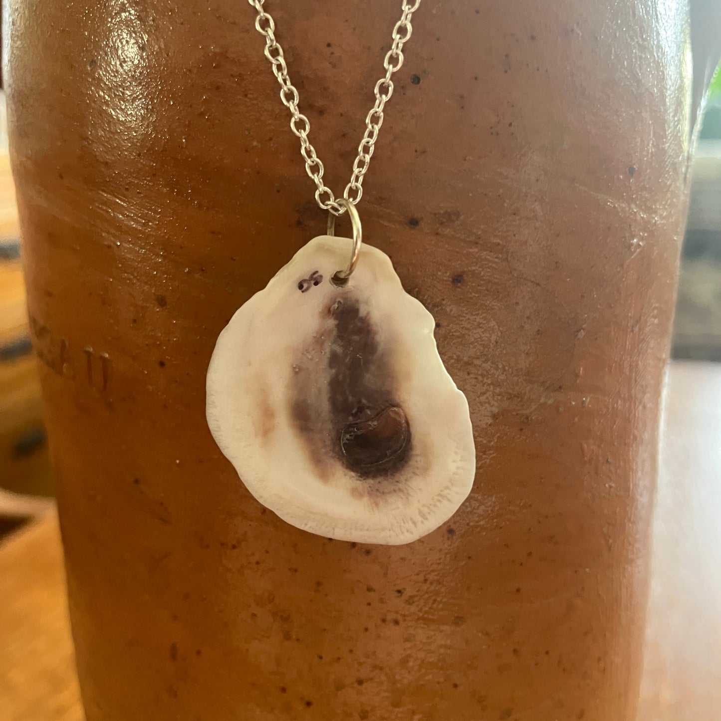 Oyster Shell Artisan Made Pendant Handcrafted Sea Shell Necklace 1in x 1.25in Mermaid Jewelry