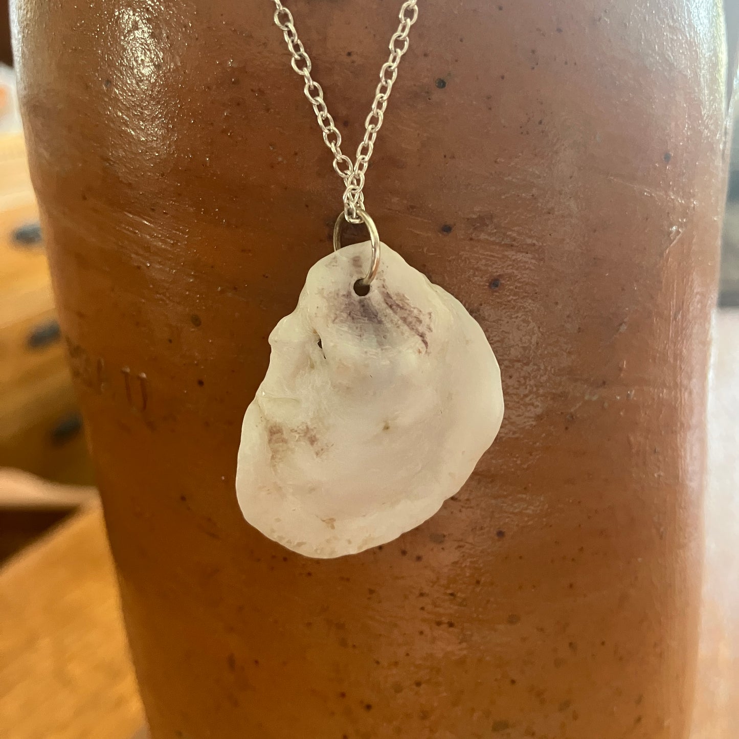 Oyster Shell Artisan Made Pendant Handcrafted Sea Shell Necklace 1in x 1.25in Mermaid Jewelry