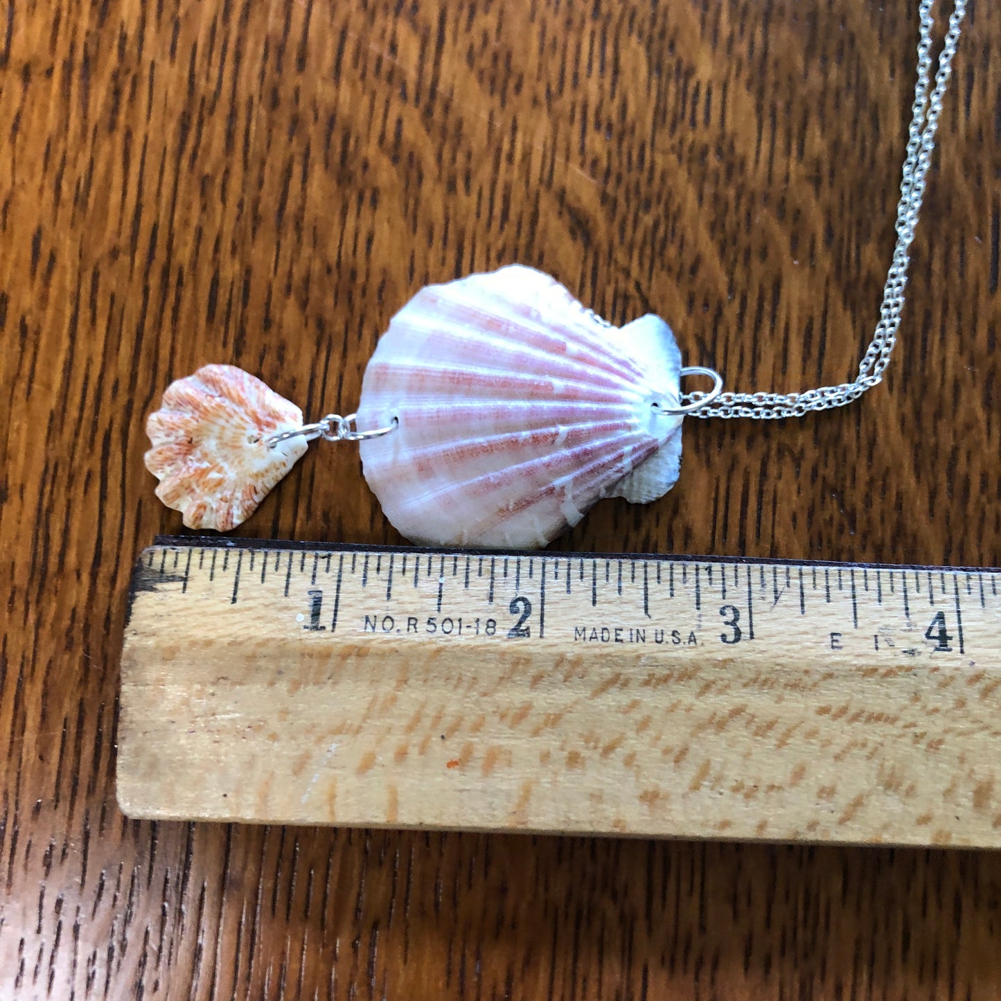 Pacific Pink Scallop And Kittens Paw Artisan Made Pendent Handcrafted Sea Shell Necklace 1.5 in x 2.75 in Mermaid Jewelry