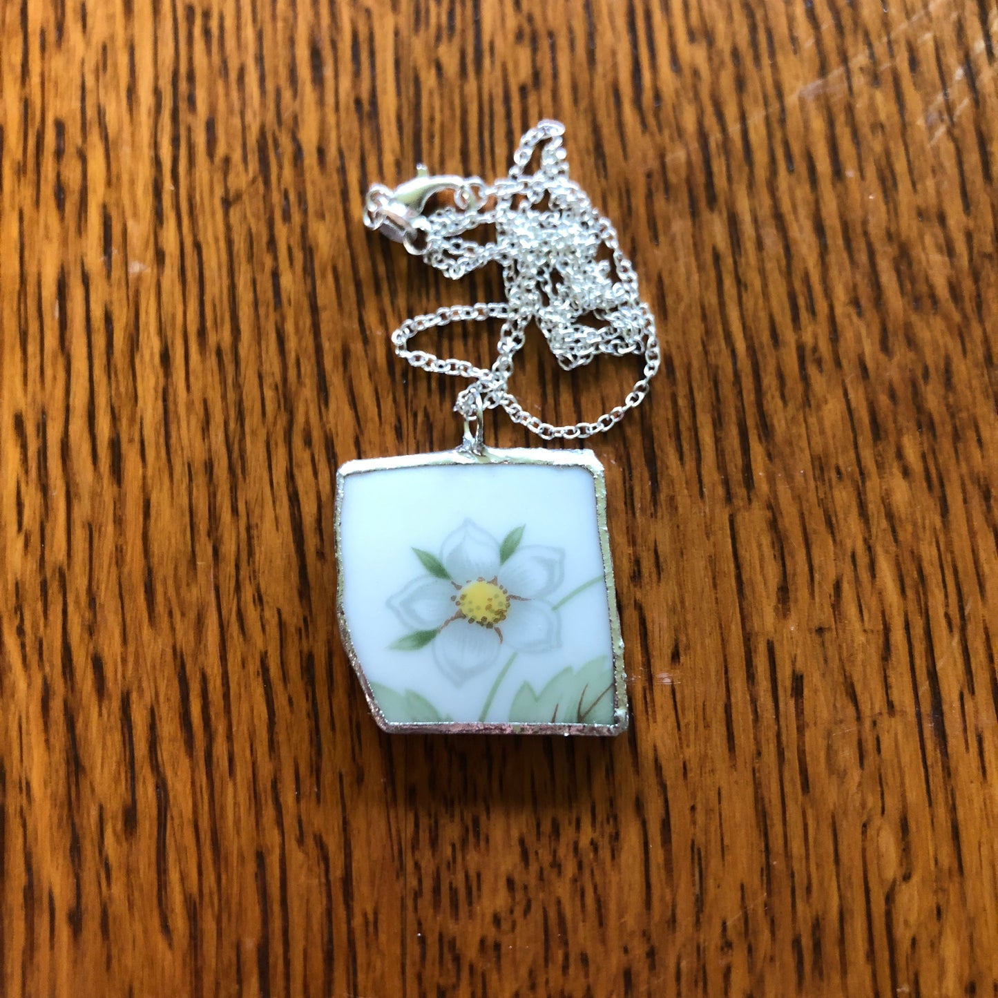 Broken Pottery Artisan Made Pendent Royal Doulton Strawberry Cream Dinner Plate Handcrafted Necklace 1in x 1 2/16in