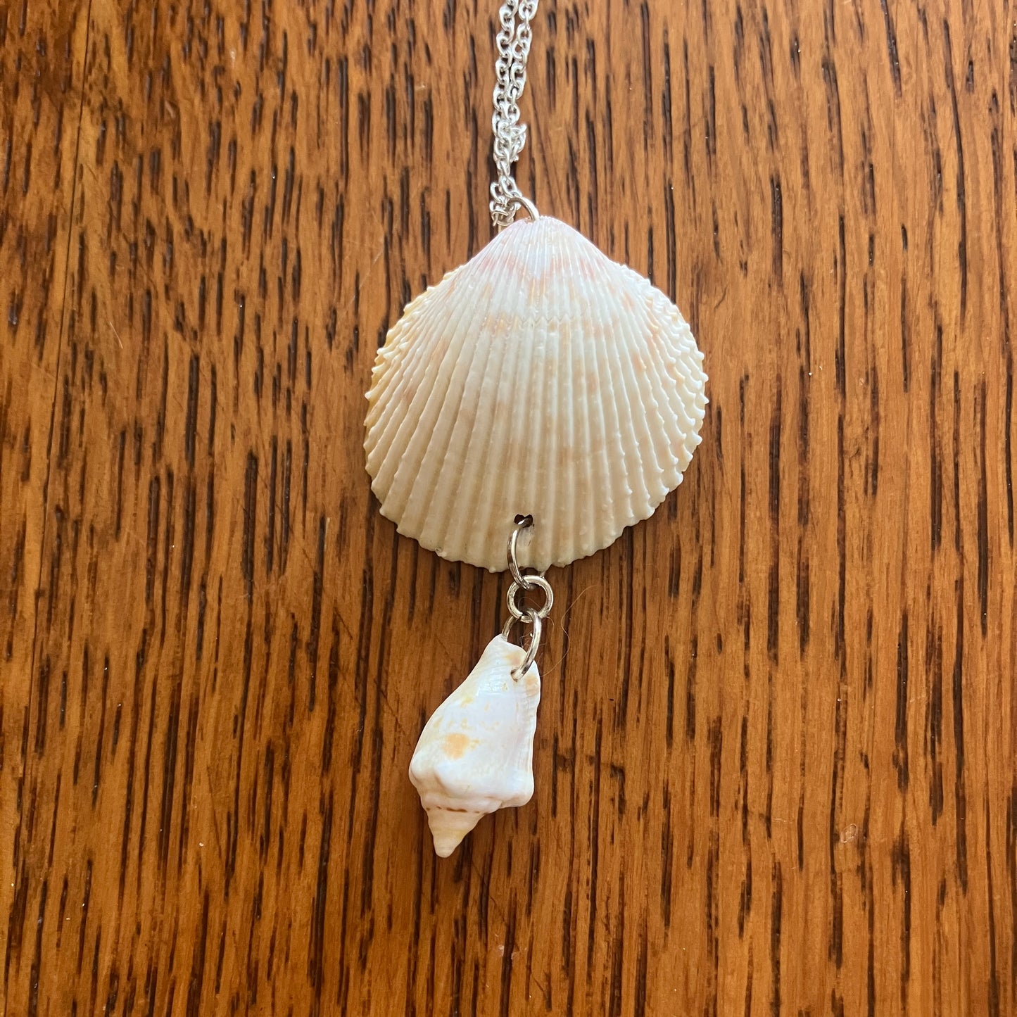 Scallop And Tiny Sea Shell Artisan Made Pendant Handcrafted Sea Shell Necklace 1 1/8in x 2 1/8in Mermaid Jewelry