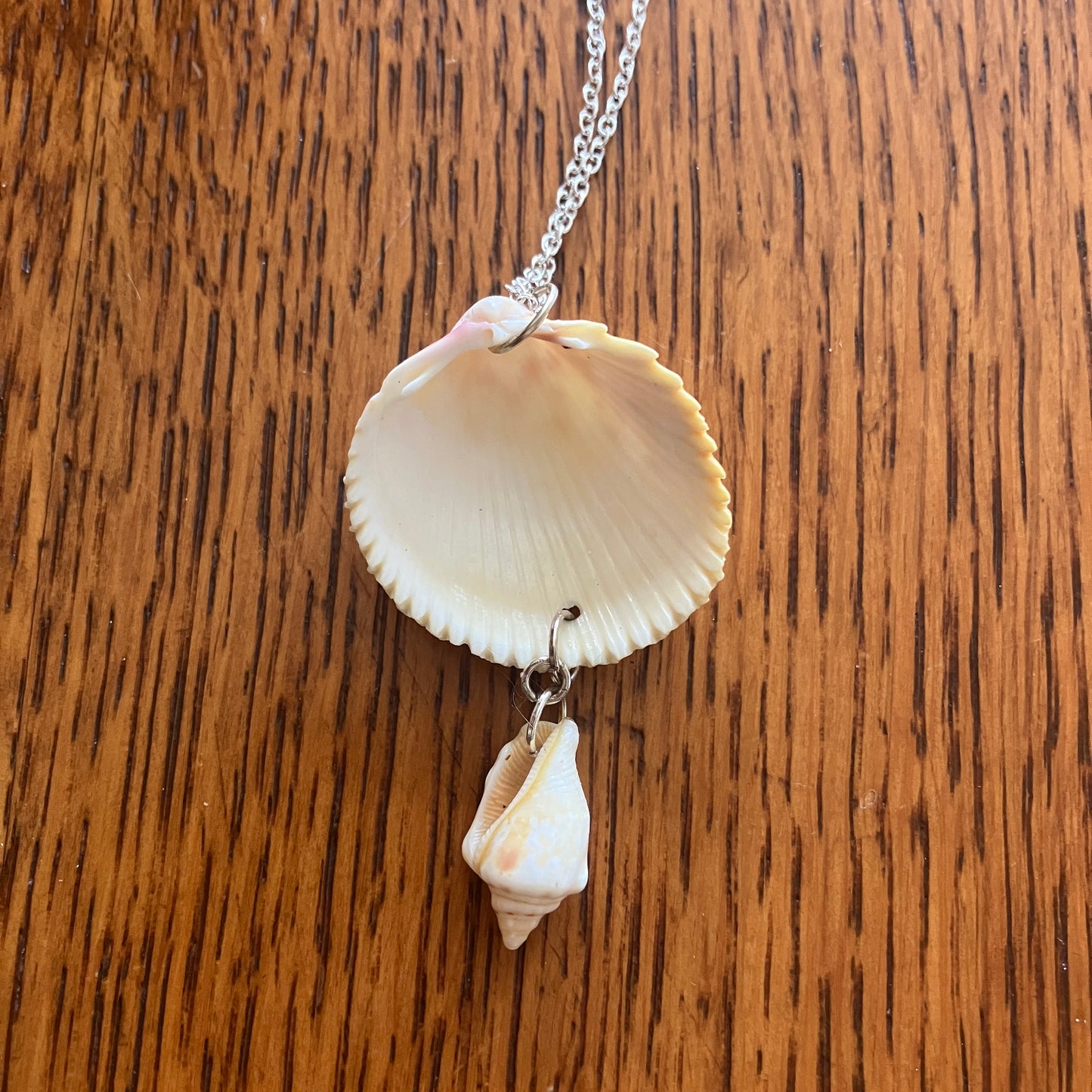 Scallop And Tiny Sea Shell Artisan Made Pendant Handcrafted Sea Shell Necklace 1 1/8in x 2 1/8in Mermaid Jewelry