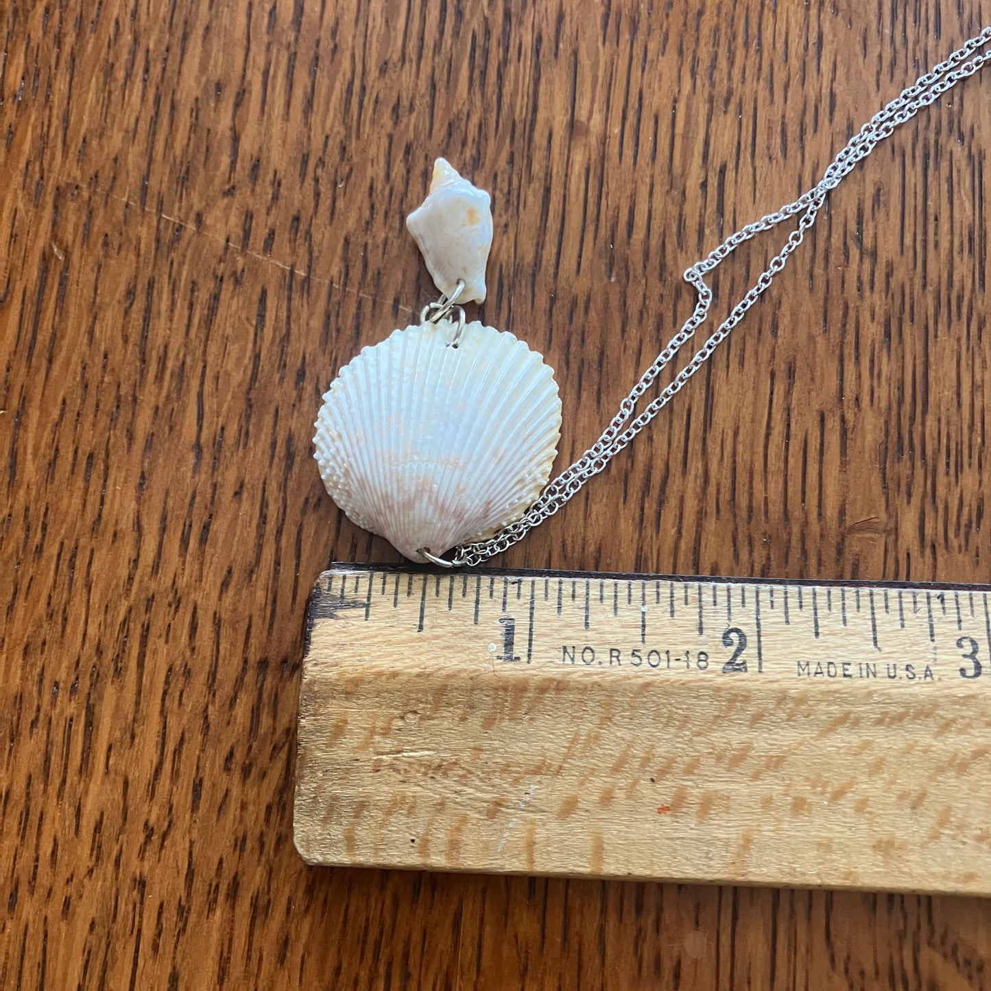 Scallop And Tiny Sea Shell Artisan Made Pendant Handcrafted Sea Shell Necklace 1 1/8in x 2 1/8in Mermaid Jewelry