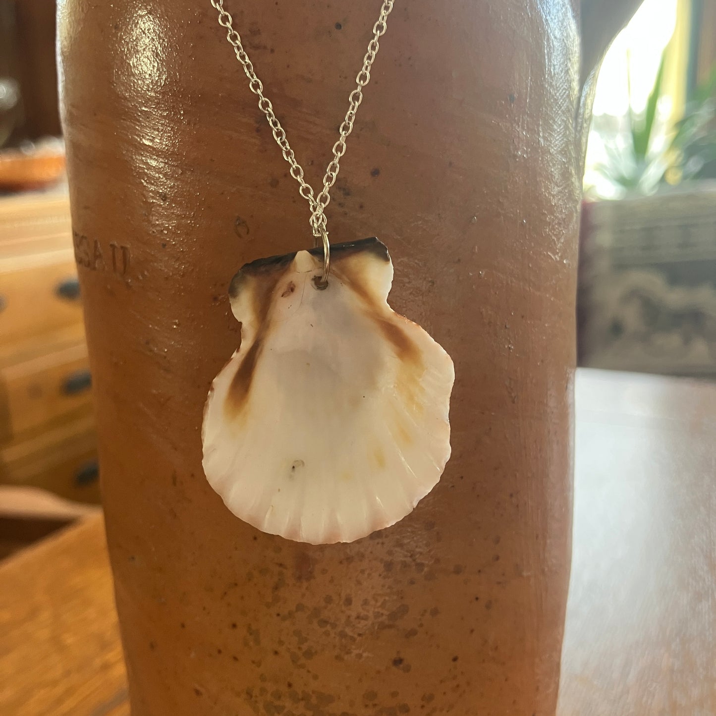 Pacific Pink Scallop Artisan Made Pendant Handcrafted Sea Shell Necklace 1 3/8in x 1.5in Mermaid Jewelry