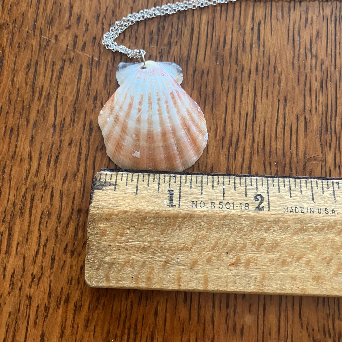 Pacific Pink Scallop Artisan Made Pendant Handcrafted Sea Shell Necklace 1 3/8in x 1.5in Mermaid Jewelry