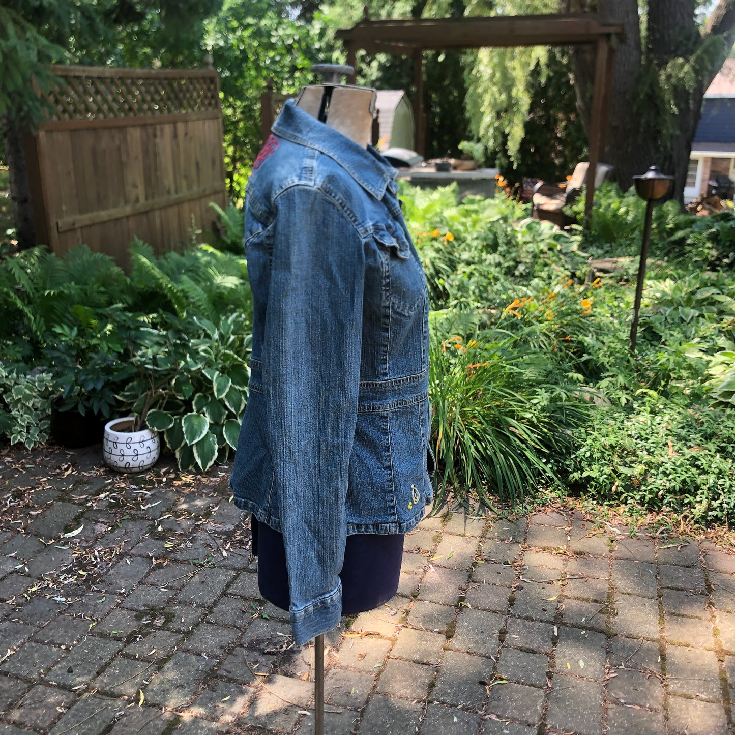 Wanted Upcycled Jean Jacket Hand Embroidered Size Medium