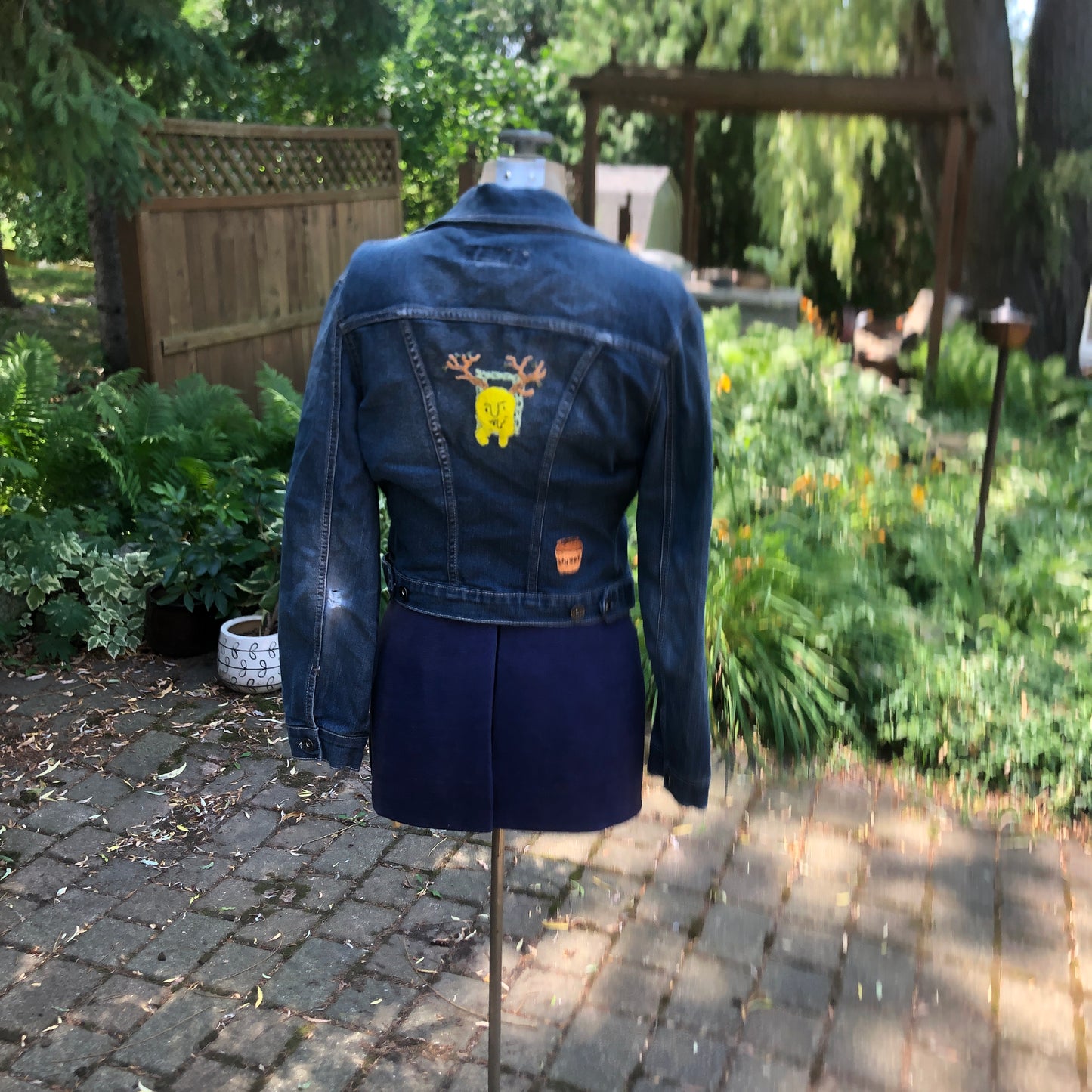 Stuffed With Fluff Upcycled Jean Jacket Hand Embroidered Size Small