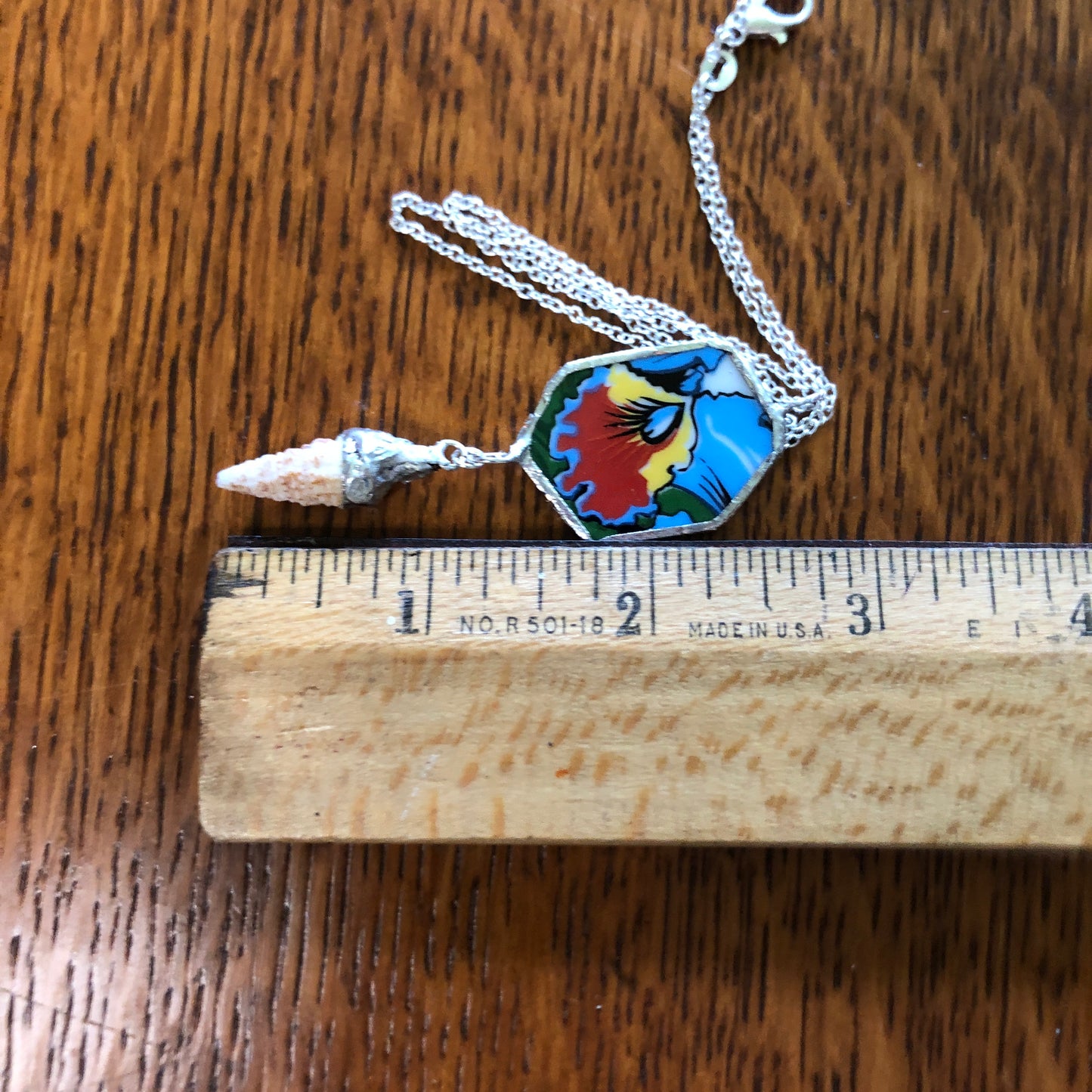 Broken Pottery Artisan Made Orchid Flower Cerith Shell Pendent Hawaii Collectors Plate Handcrafted Necklace 2.75in x 7/8in
