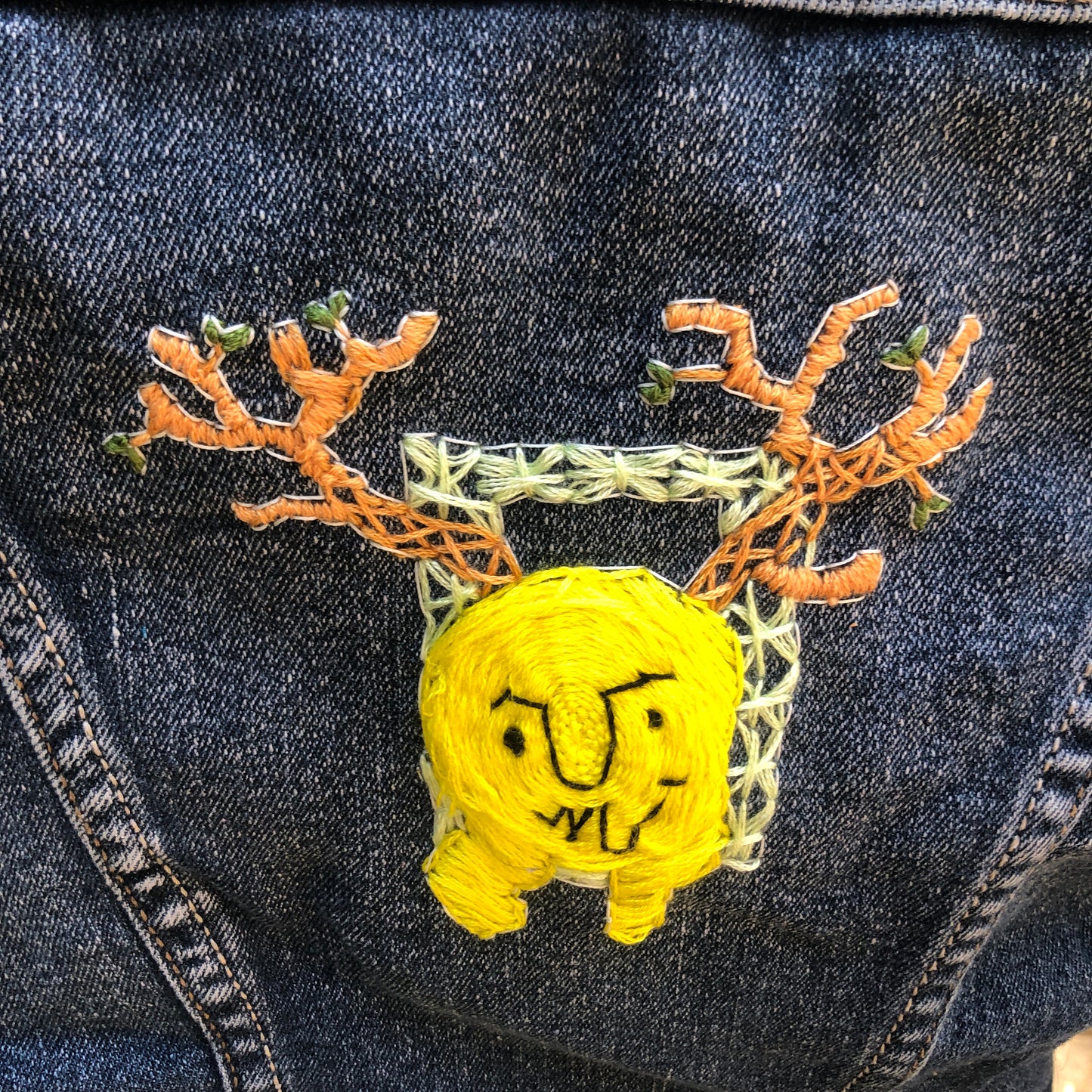 Stuffed With Fluff Upcycled Jean Jacket Hand Embroidered Size Small