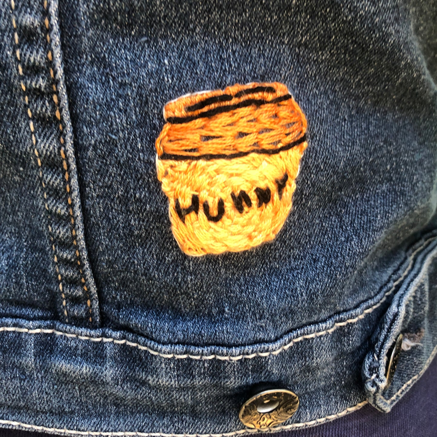 Stuffed With Fluff Upcycled Jean Jacket Hand Embroidered Size Small