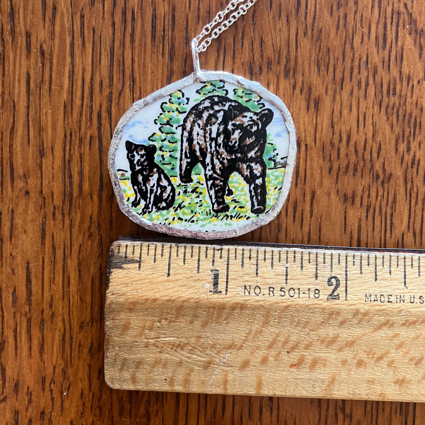 Broken Pottery Artisan Made Bear Pendant Great Smokey Mountain Plate Handcrafted Necklace 1 5/8 in x 1 3/8 in