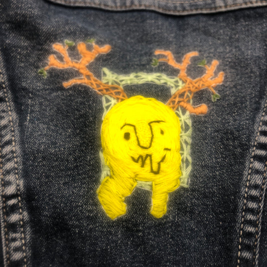 Stuffed With Fluff Upcycled Jean Jacket Hand Embroidered Size Small