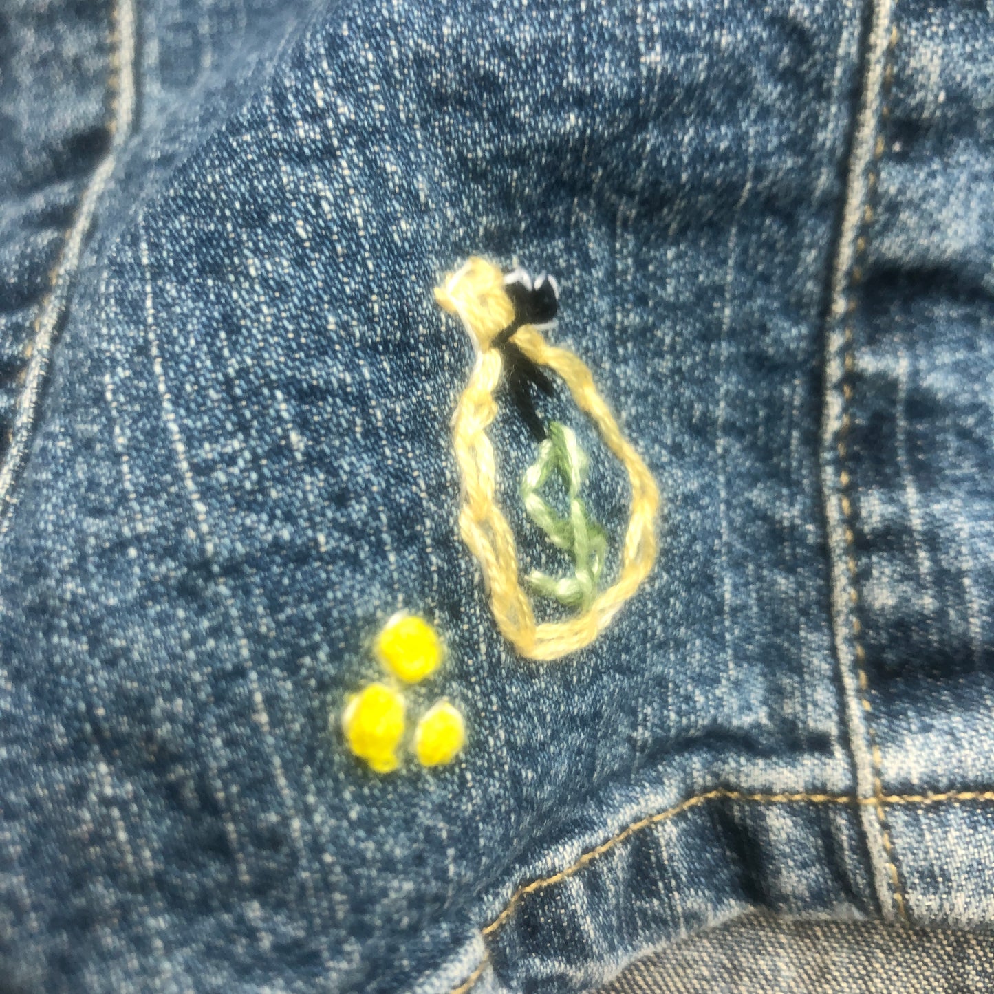Wanted Upcycled Jean Jacket Hand Embroidered Size Medium