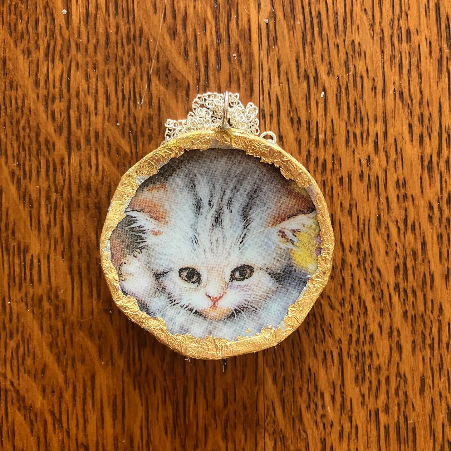 Broken Pottery Artisan Made Cat Pendant Kitten Collector Plate Handcrafted Necklace 1.75 in x 1.75 in
