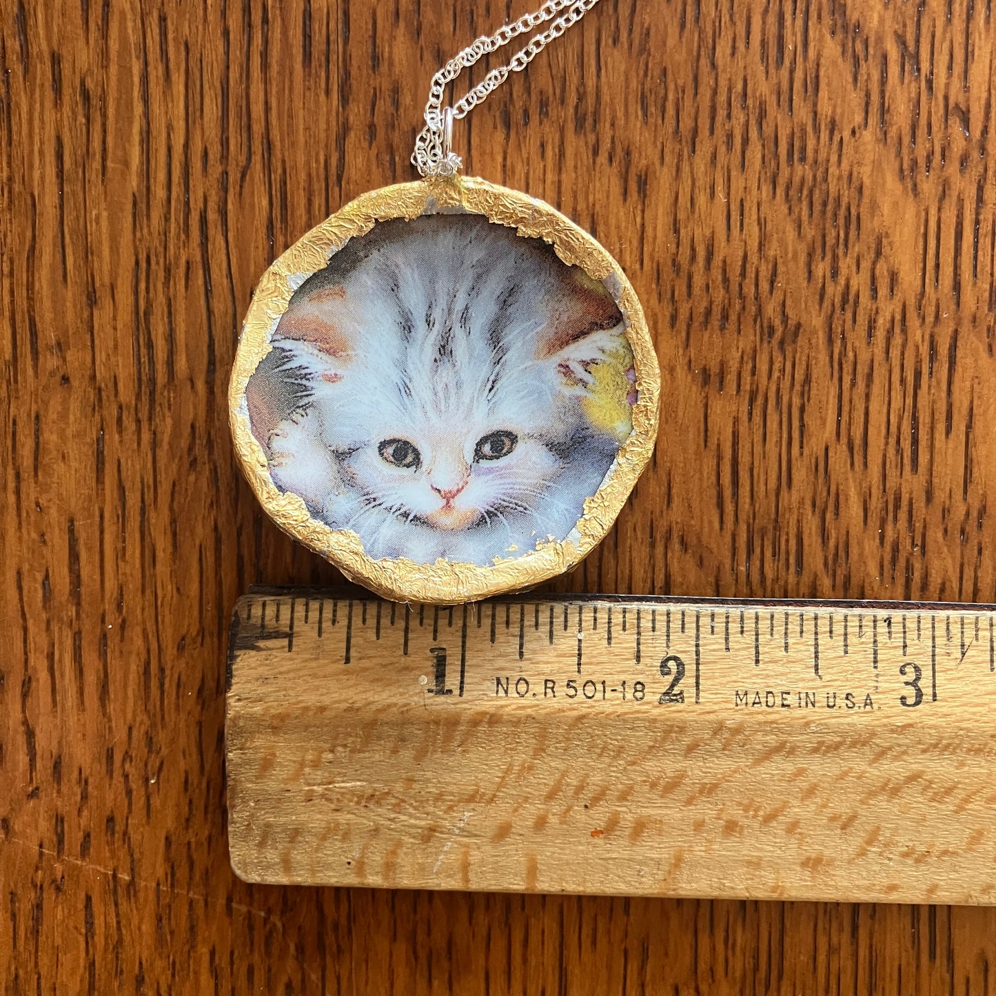 Broken Pottery Artisan Made Cat Pendant Kitten Collector Plate Handcrafted Necklace 1.75 in x 1.75 in