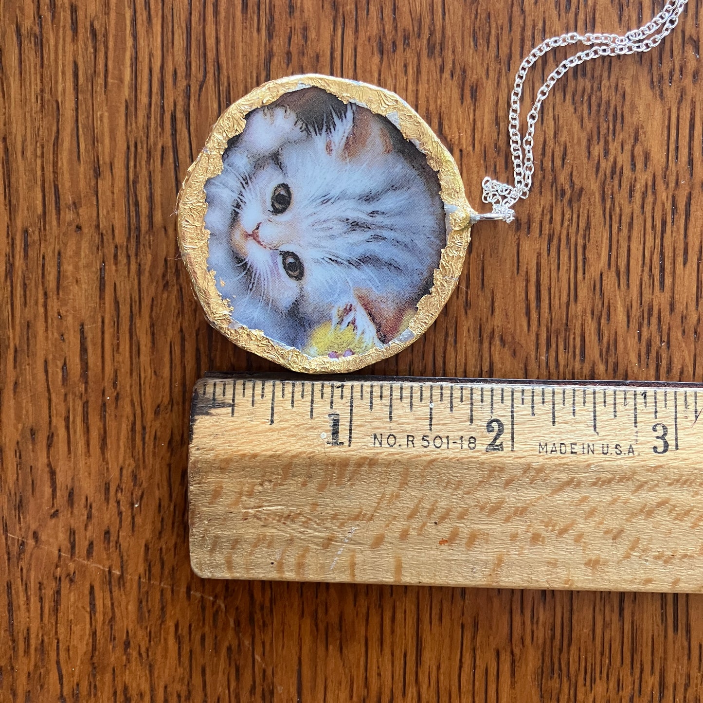 Broken Pottery Artisan Made Cat Pendant Kitten Collector Plate Handcrafted Necklace 1.75 in x 1.75 in