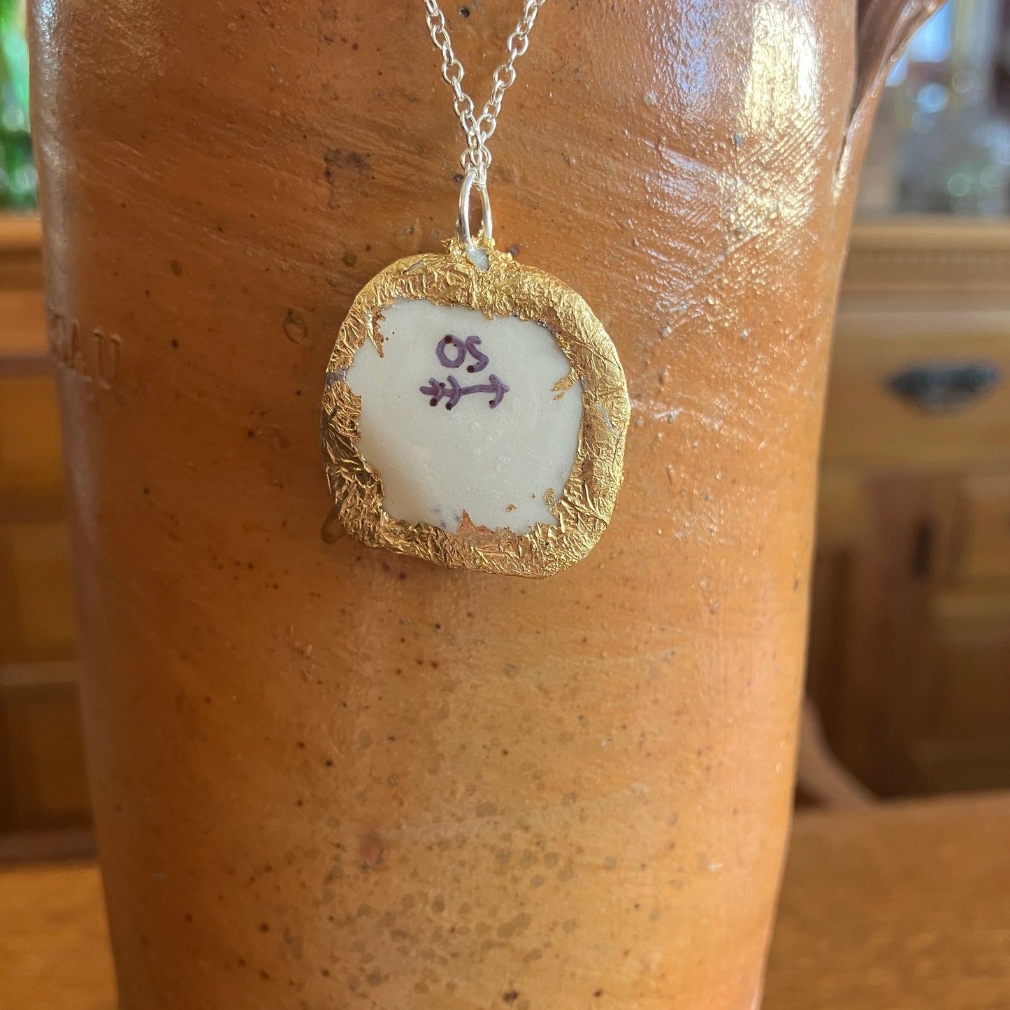 Broken Pottery Artisan Made Native American Pendant Great Smokey Mountain Plate Handcrafted Necklace 1 in x 1 in