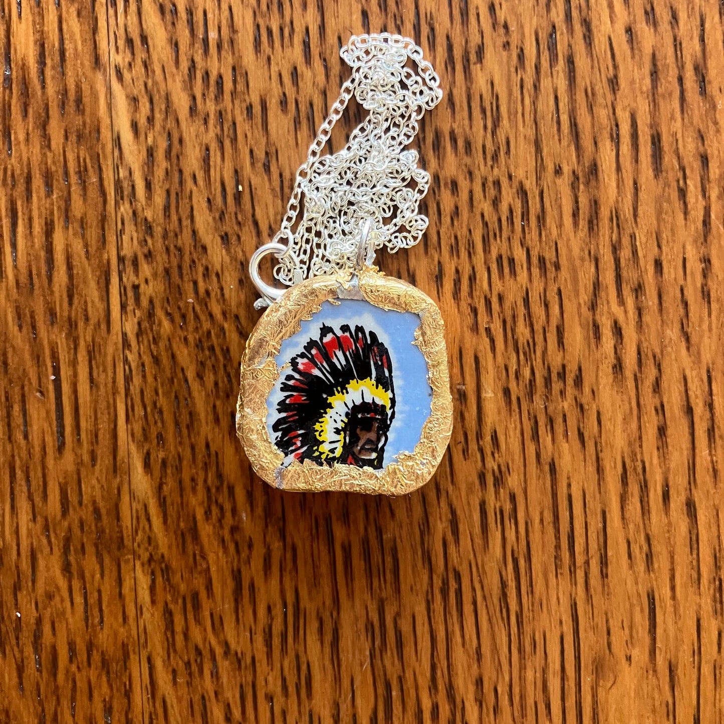 Broken Pottery Artisan Made Native American Pendant Great Smokey Mountain Plate Handcrafted Necklace 1 in x 1 in