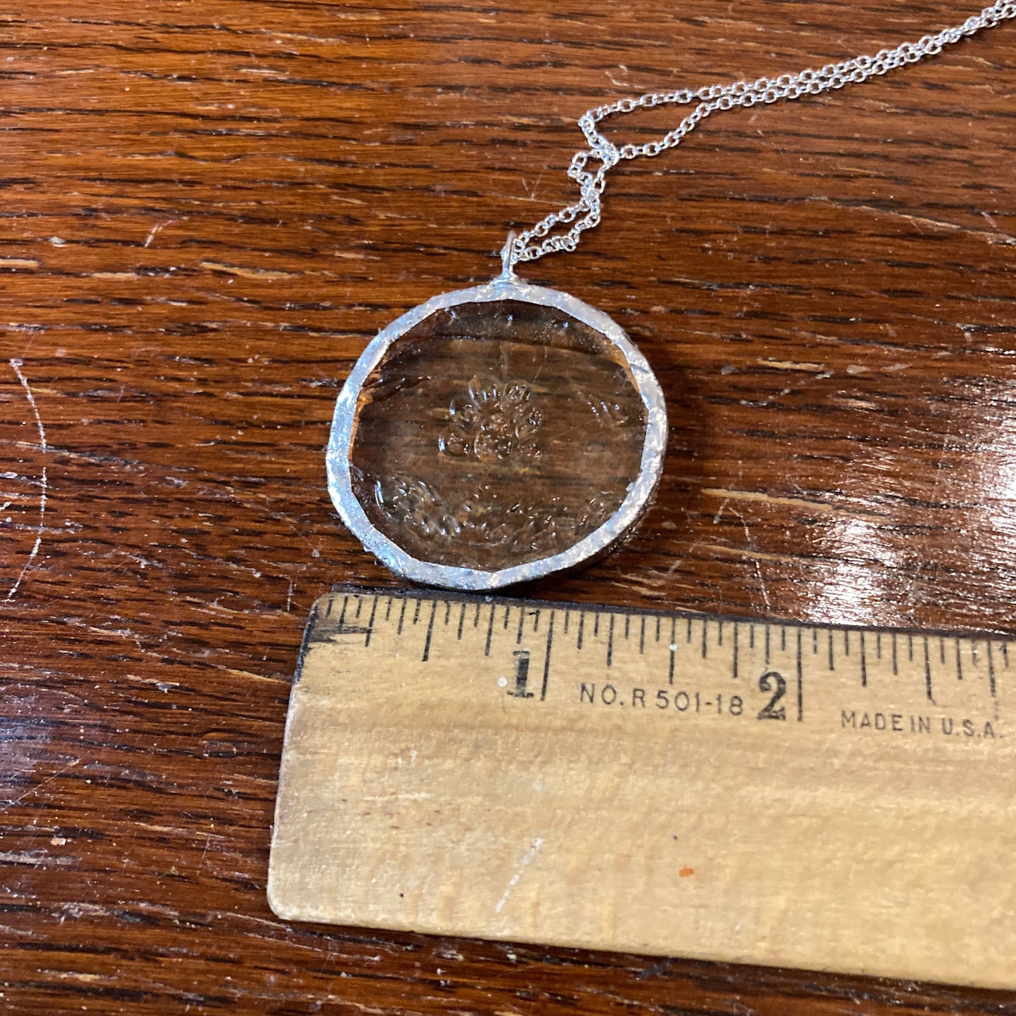 Artisan Made Pendant Yellow Depression Glass Plate Handcrafted Necklace 1 3/8 in x 1.5 in