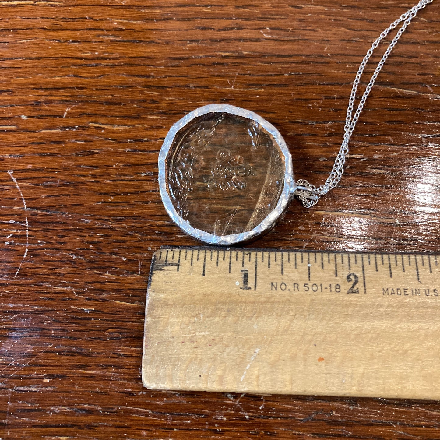 Artisan Made Pendant Yellow Depression Glass Plate Handcrafted Necklace 1 3/8 in x 1.5 in