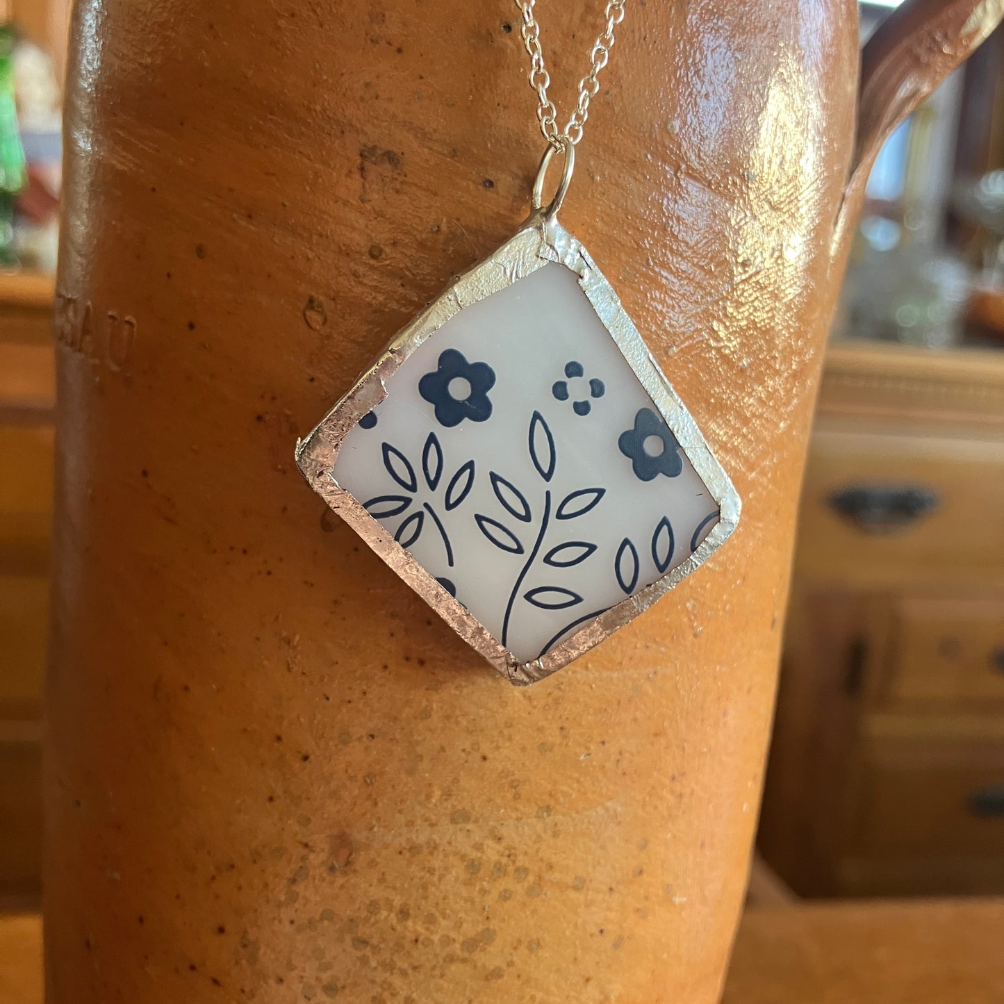 Artisan Made Pendant Pyrex Mug Handcrafted Necklace 1.5 in x 1.5 in
