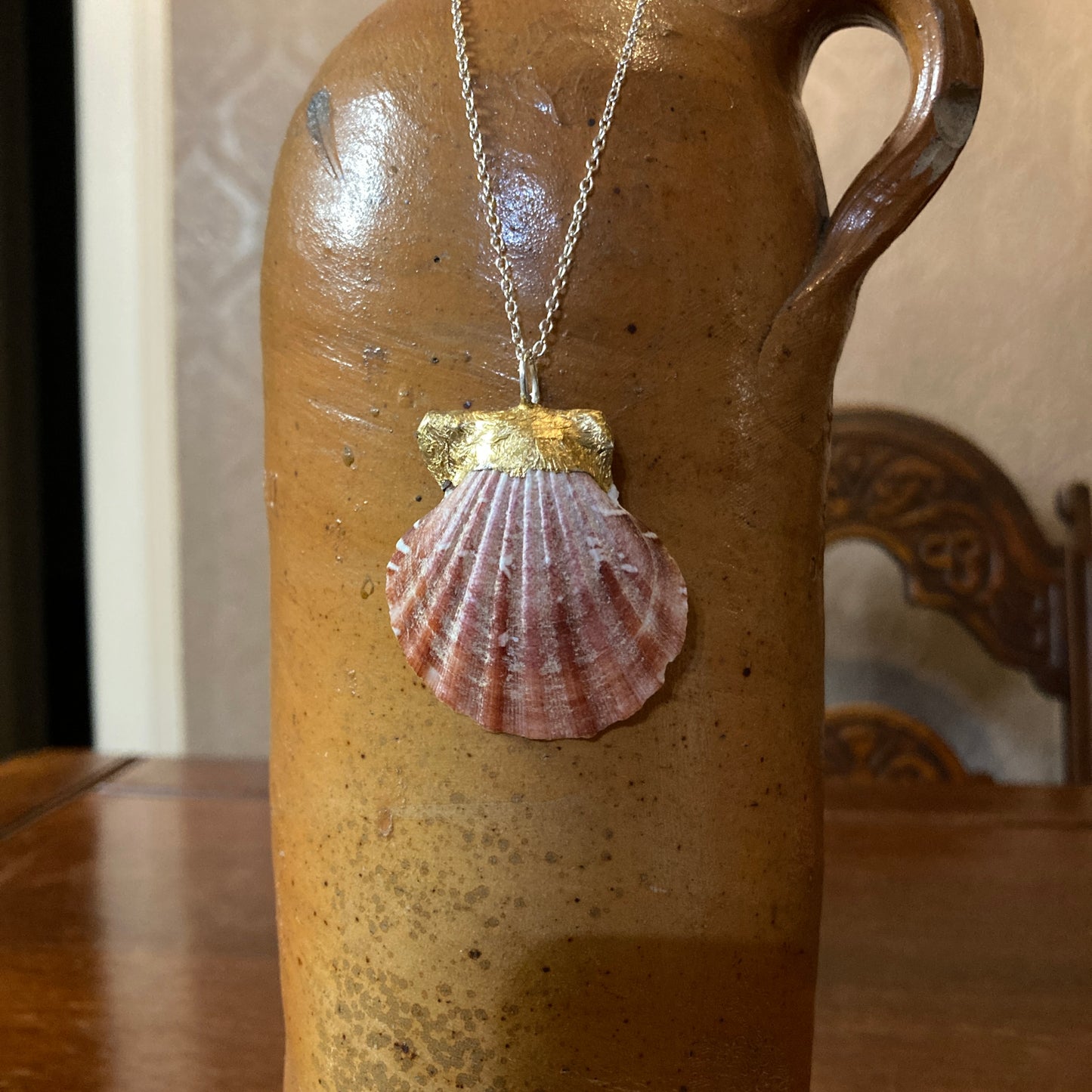 Pacific Pink Scallop Artisan Made Pendant Handcrafted Sea Shell Necklace 1.75 in x 1.5 in