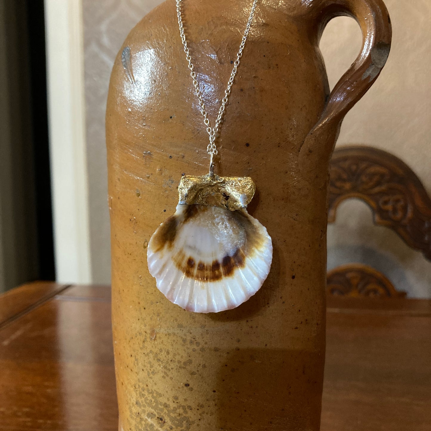 Pacific Pink Scallop Artisan Made Pendant Handcrafted Sea Shell Necklace 1.75 in x 1.5 in