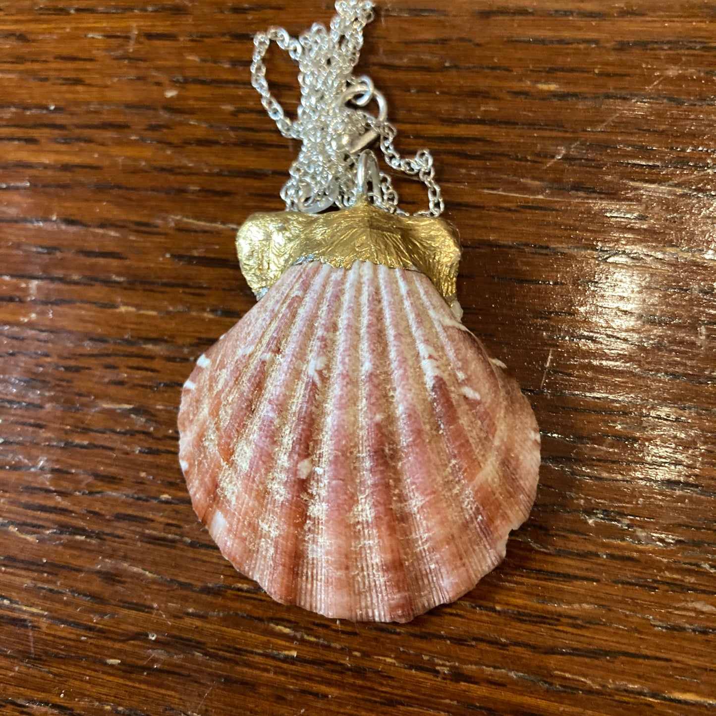 Pacific Pink Scallop Artisan Made Pendant Handcrafted Sea Shell Necklace 1.75 in x 1.5 in