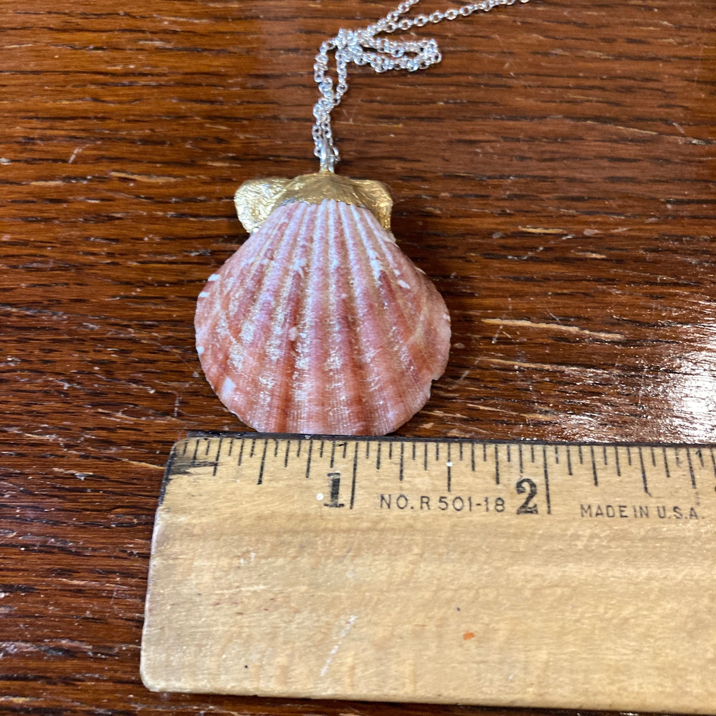 Pacific Pink Scallop Artisan Made Pendant Handcrafted Sea Shell Necklace 1.75 in x 1.5 in