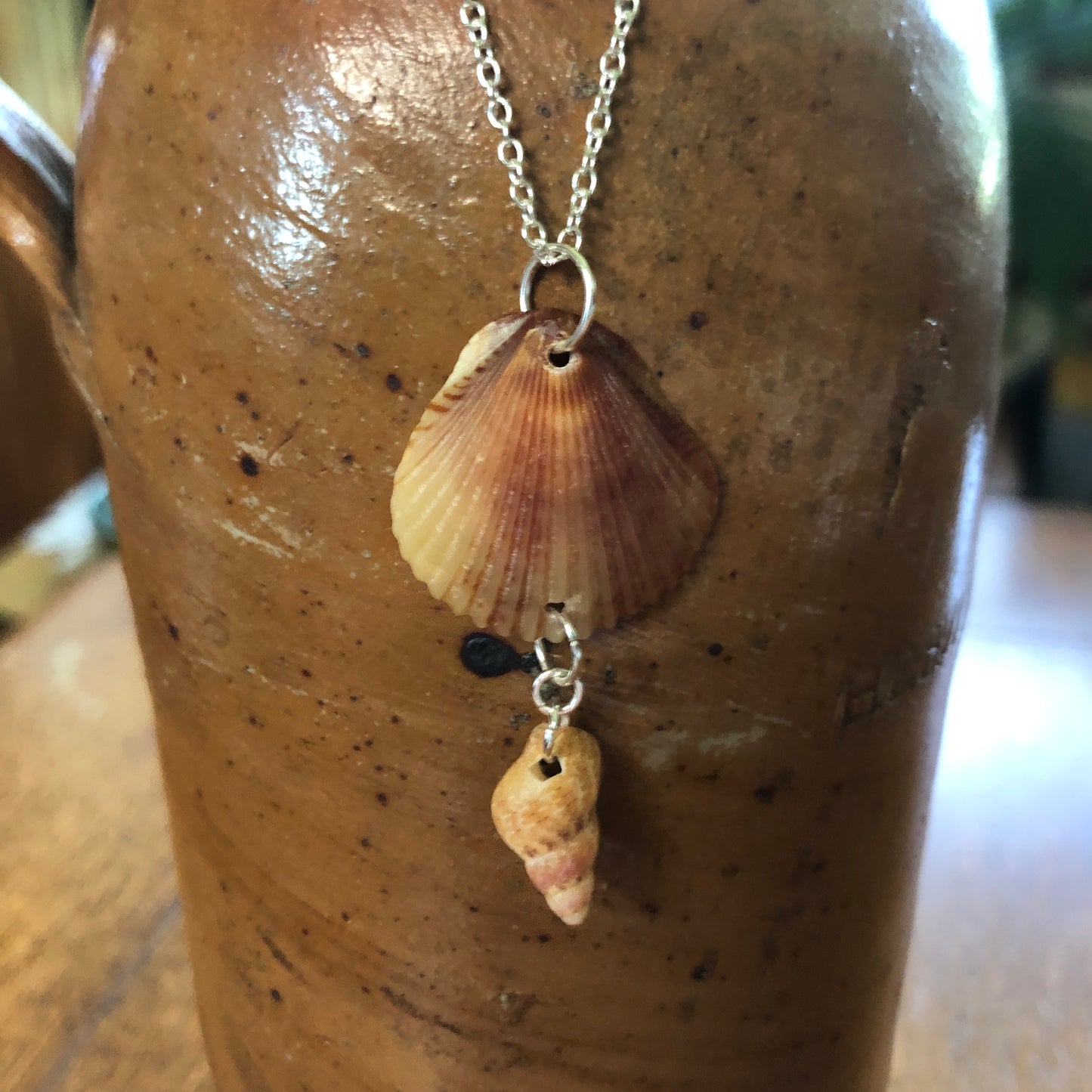 Scallop And Periwinkle Artisan Made Pendent Handcrafted Sea Shell Necklace 1 in x 1.75 in Mermaid Jewelry