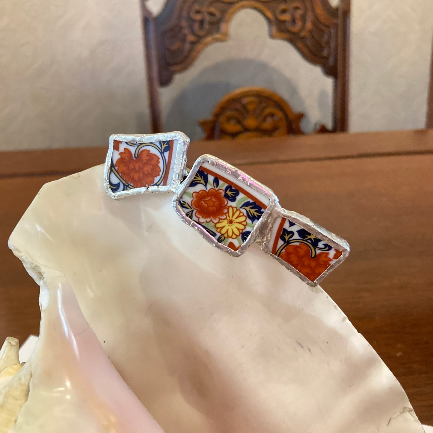 Broken Plate Artisan Made Floral Barrette Handcrafted Hair Clip 1 in x 3.25 in