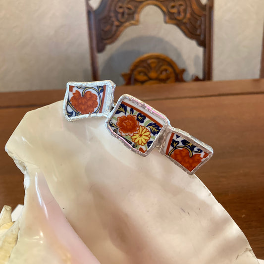 Broken Plate Artisan Made Floral Barrette Handcrafted Hair Clip 1 in x 3.25 in