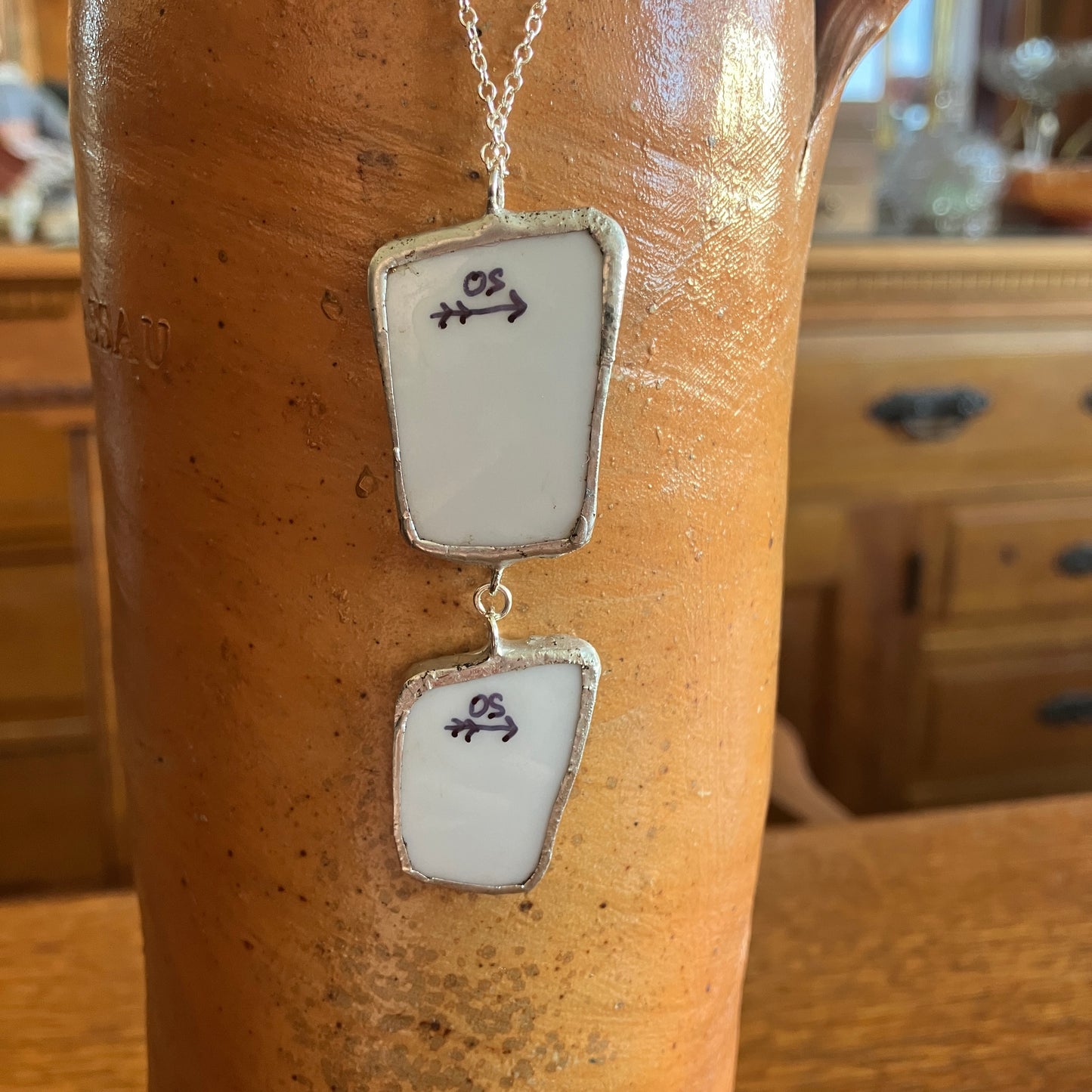 Broken Pottery Artisan Made Double Pendant Hyakusenka Dish Handcrafted Necklace
