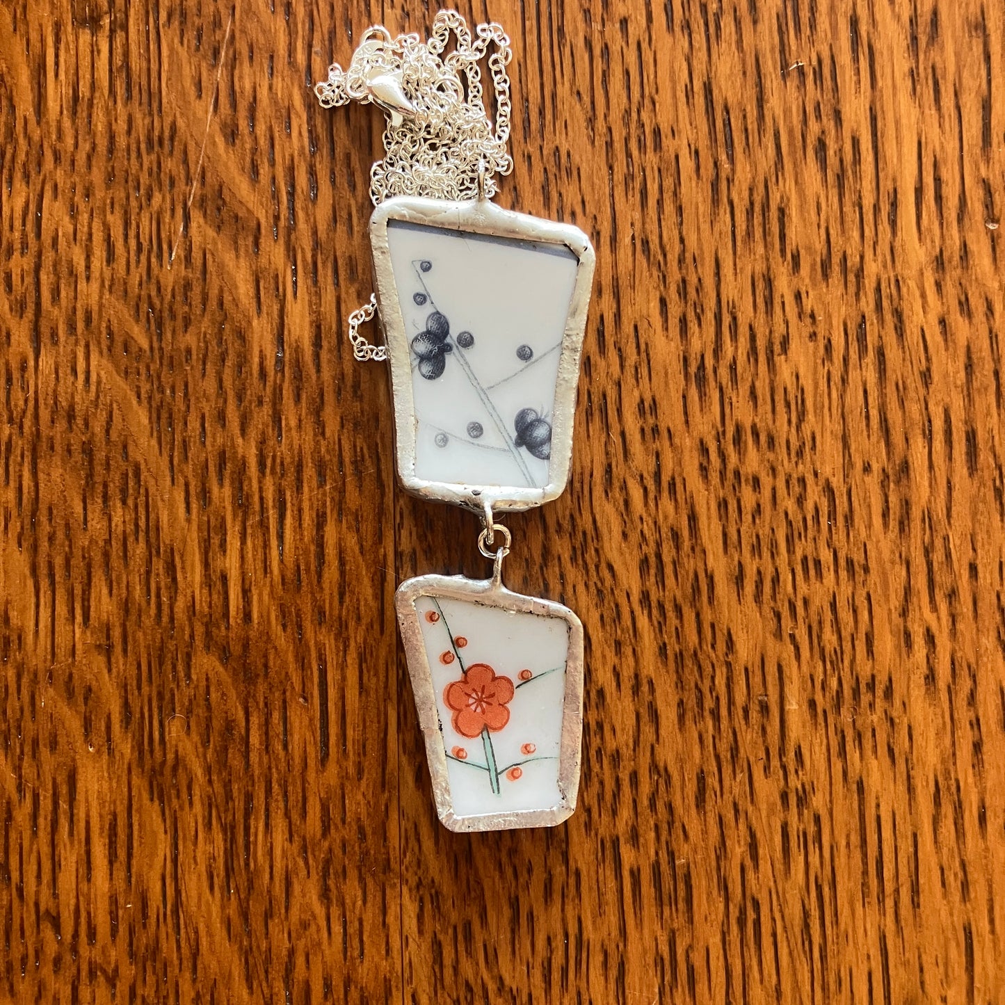 Broken Pottery Artisan Made Double Pendant Hyakusenka Dish Handcrafted Necklace