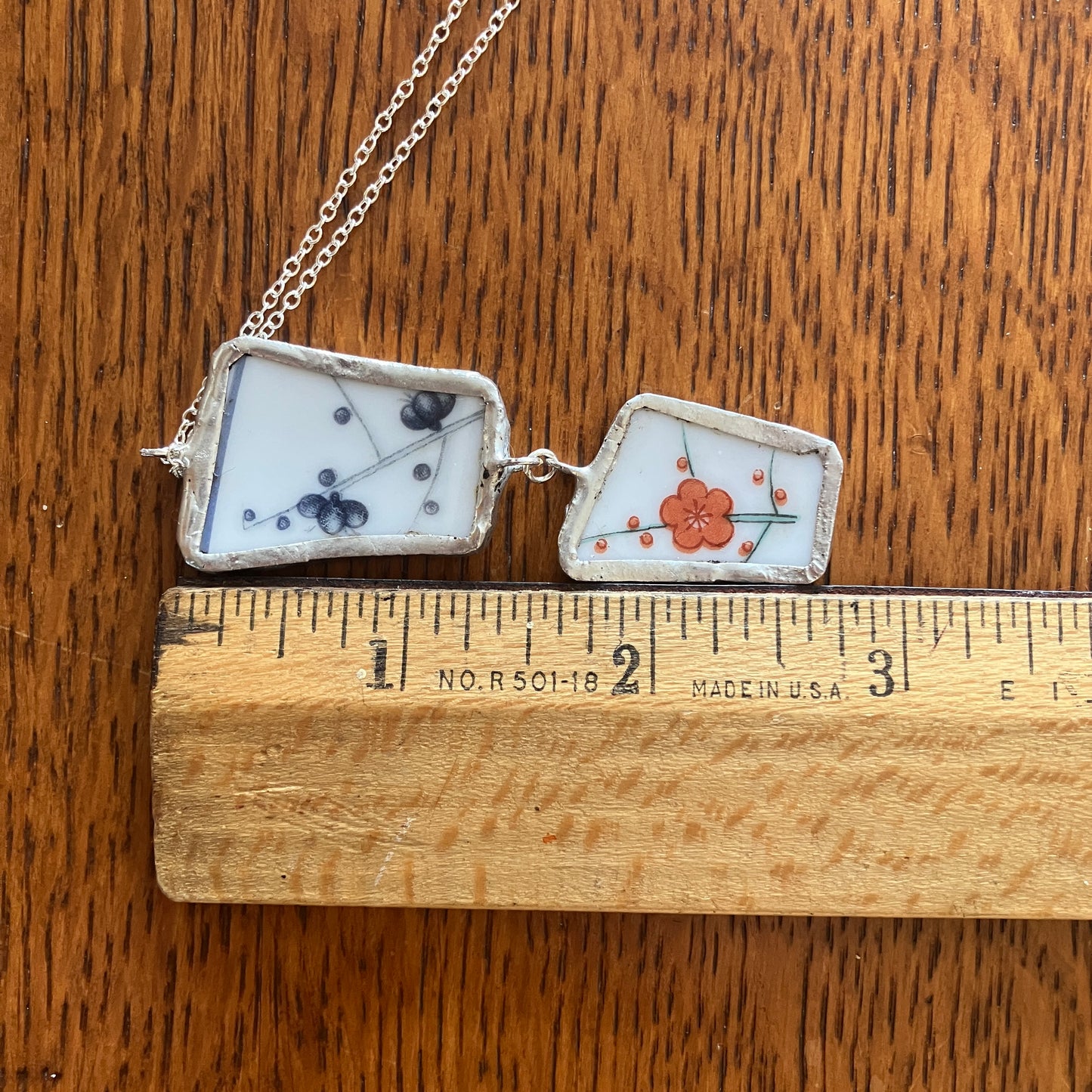 Broken Pottery Artisan Made Double Pendant Hyakusenka Dish Handcrafted Necklace