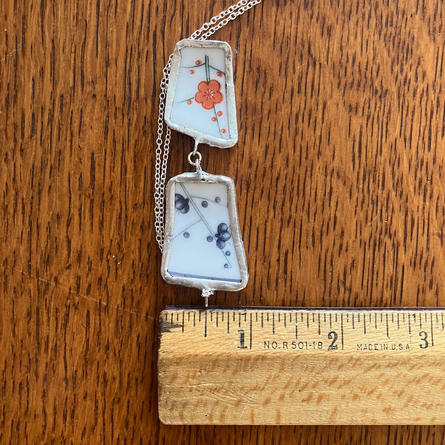 Broken Pottery Artisan Made Double Pendant Hyakusenka Dish Handcrafted Necklace