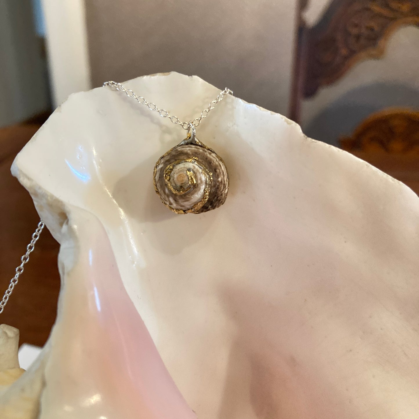 Sea Witch Artisan Made Pendant Handcrafted Sea Shell Necklace 5/8 in x 5/8 in