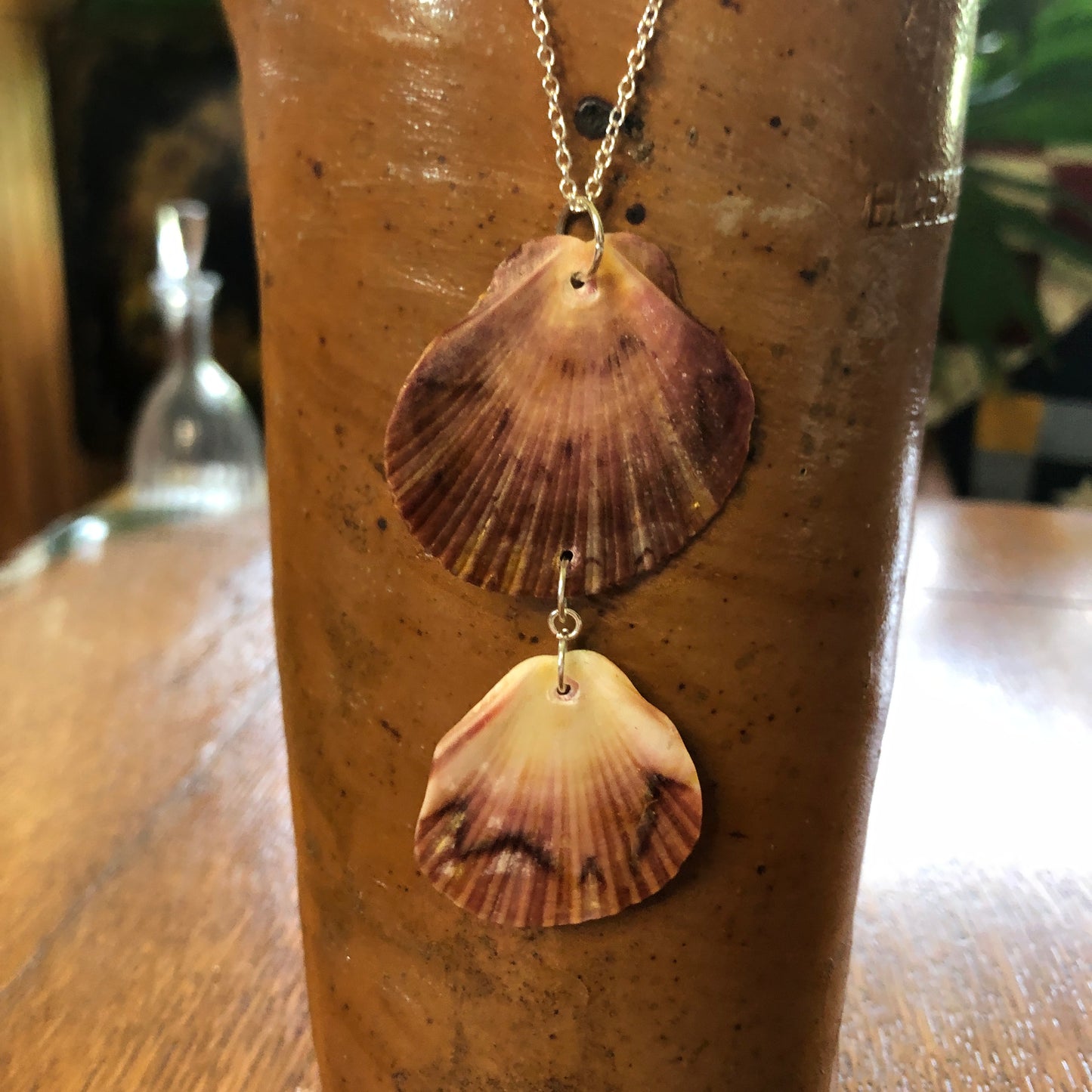 Flat Scallop Artisan Made Pendent Handcrafted Sea Shell Necklace 1.5 in x 3.25 in Mermaid Jewelry