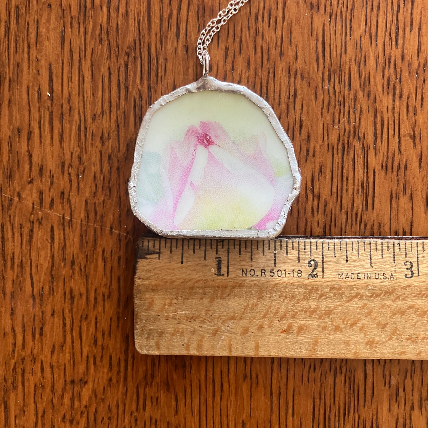 Broken Plate Artisan Made Flower Pendant Handcrafted Necklace 1.75 in x 1.75 in
