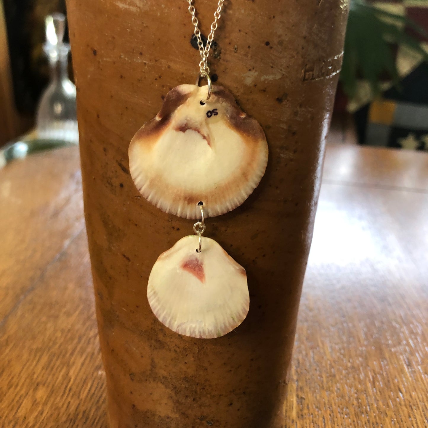 Flat Scallop Artisan Made Pendent Handcrafted Sea Shell Necklace 1.5 in x 3.25 in Mermaid Jewelry