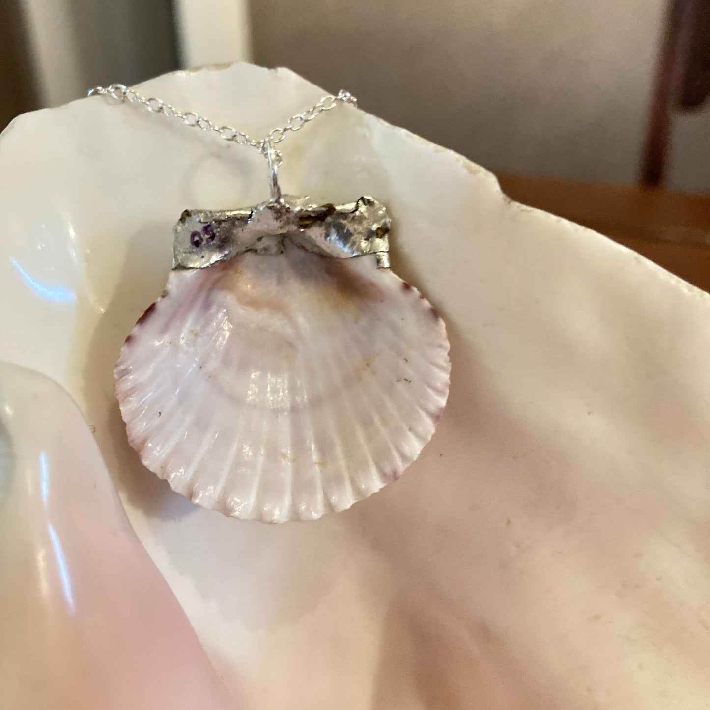 Pacific Pink Scallop Artisan Made Pendant Handcrafted Sea Shell Necklace 1.25 in x 1 3/8 in