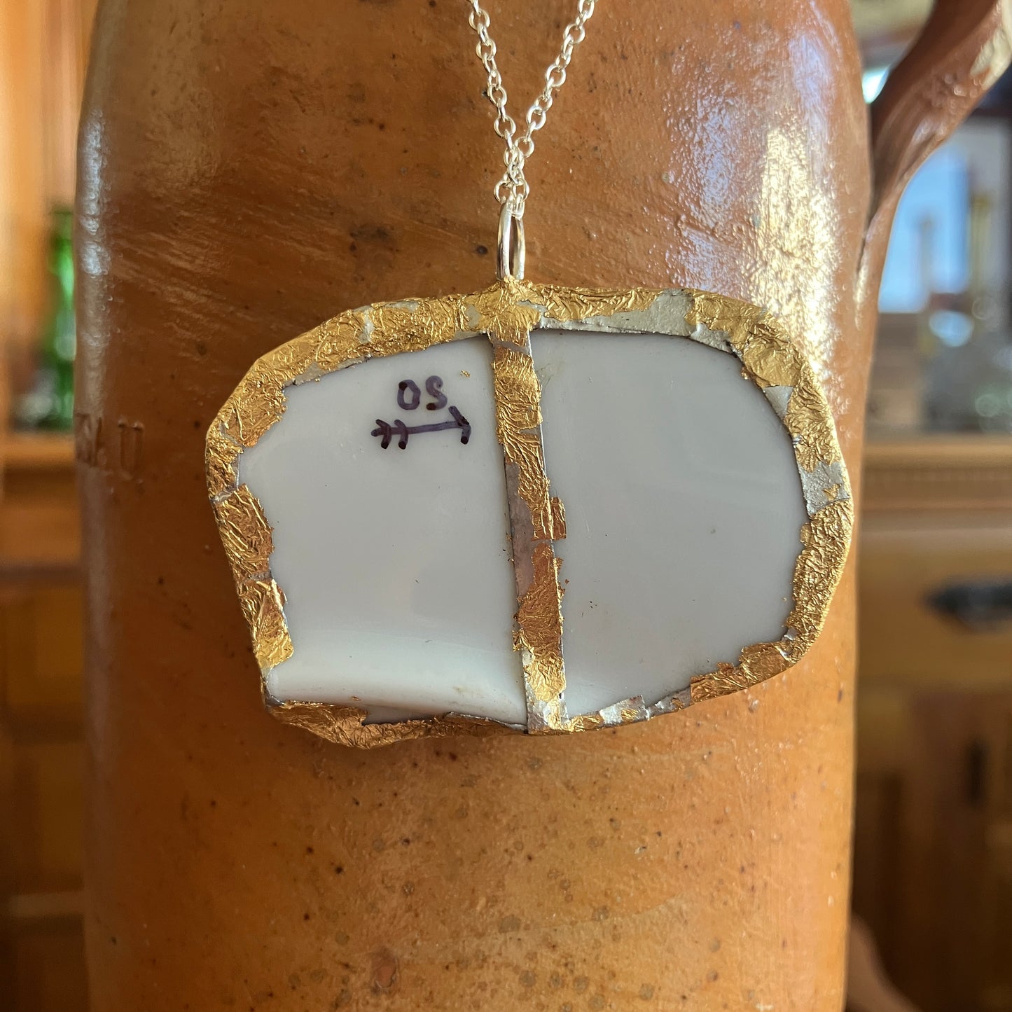 Broken Pottery Artisan Made Cat Pendant Kitten Collector Plate Handcrafted Necklace 2in x 1.25in