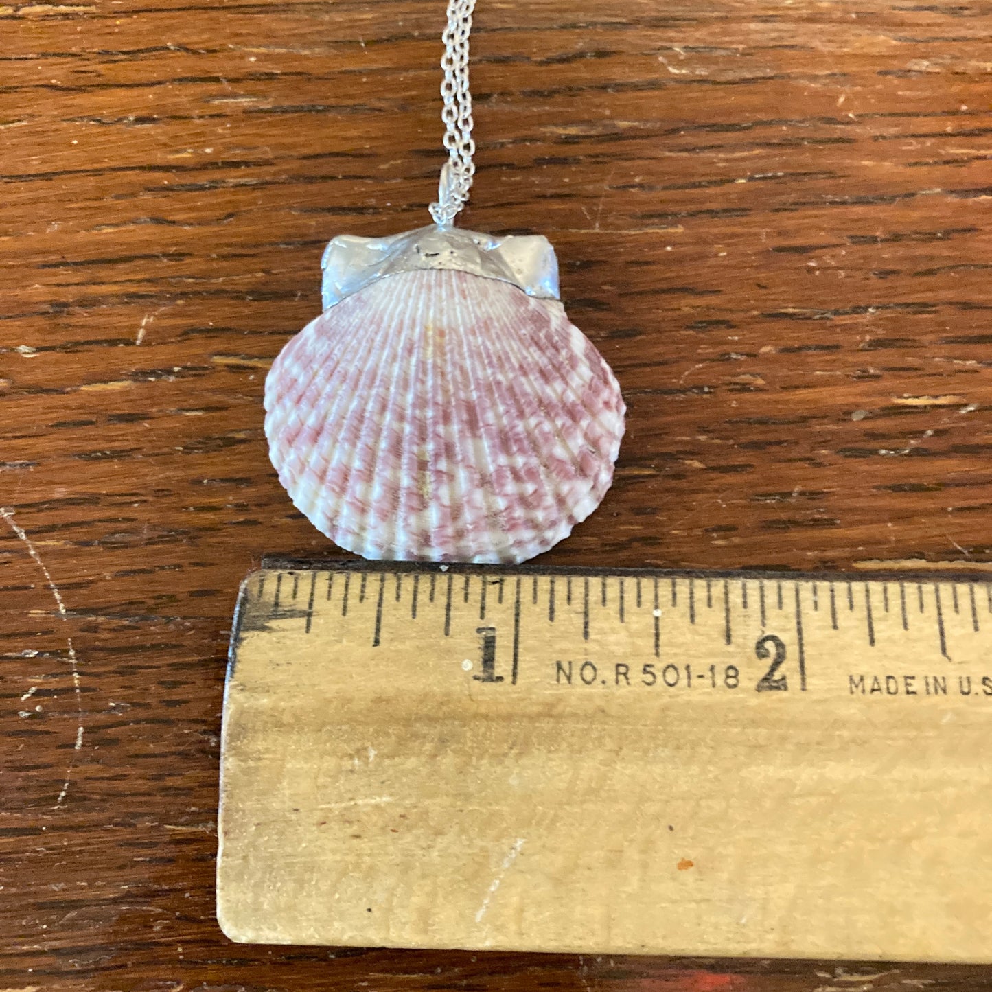 Pacific Pink Scallop Artisan Made Pendant Handcrafted Sea Shell Necklace 1.25 in x 1 3/8 in
