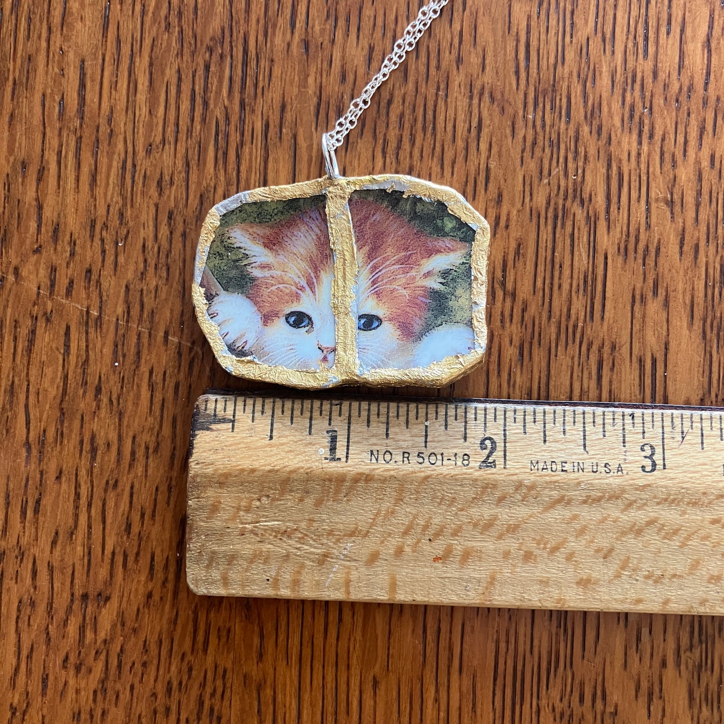 Broken Pottery Artisan Made Cat Pendant Kitten Collector Plate Handcrafted Necklace 2in x 1.25in