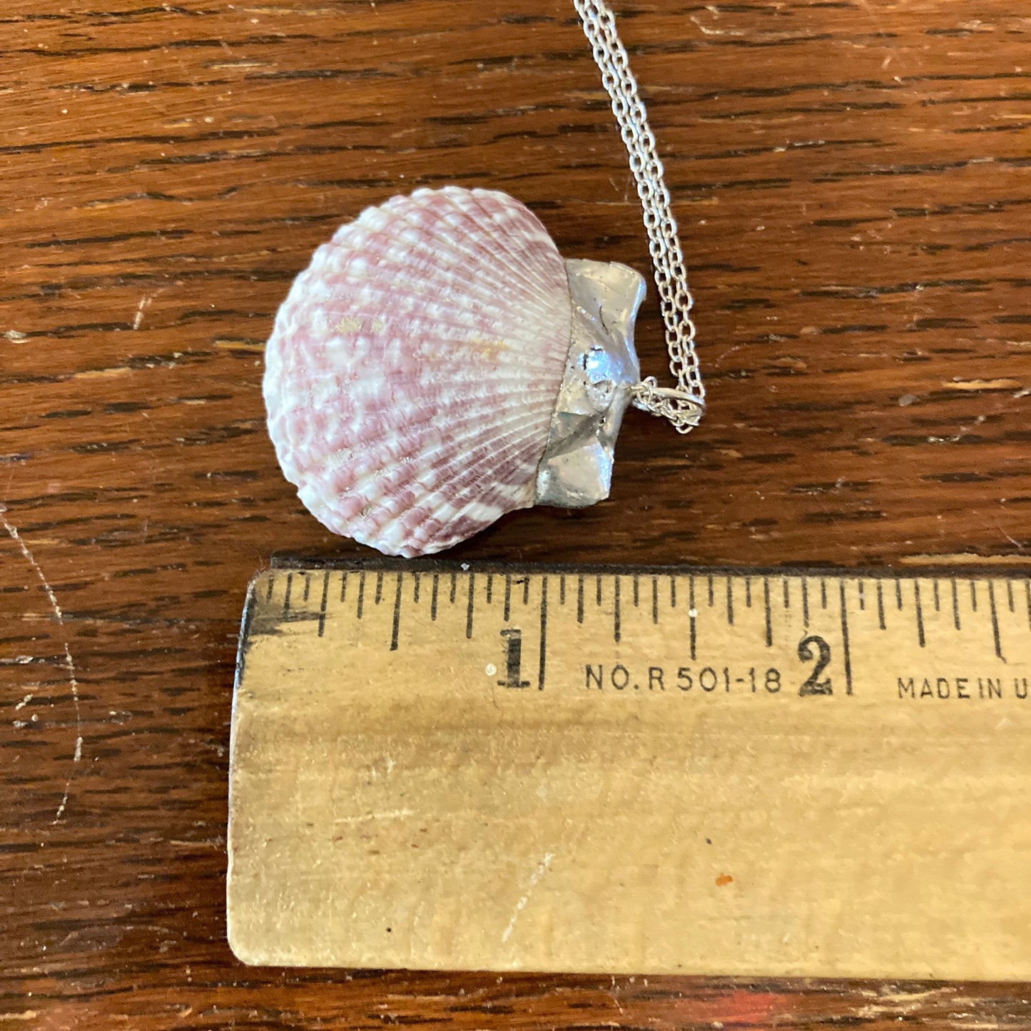 Pacific Pink Scallop Artisan Made Pendant Handcrafted Sea Shell Necklace 1.25 in x 1 3/8 in