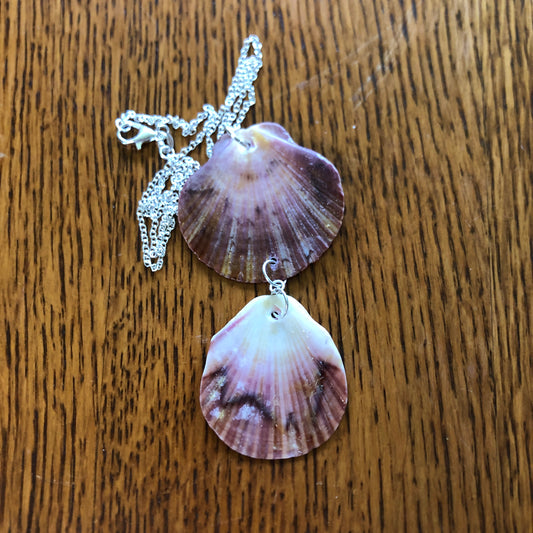 Flat Scallop Artisan Made Pendent Handcrafted Sea Shell Necklace 1.5 in x 3.25 in Mermaid Jewelry
