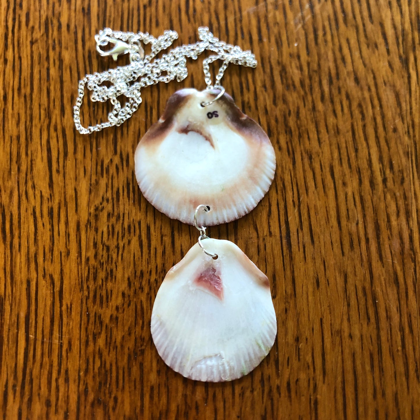 Flat Scallop Artisan Made Pendent Handcrafted Sea Shell Necklace 1.5 in x 3.25 in Mermaid Jewelry