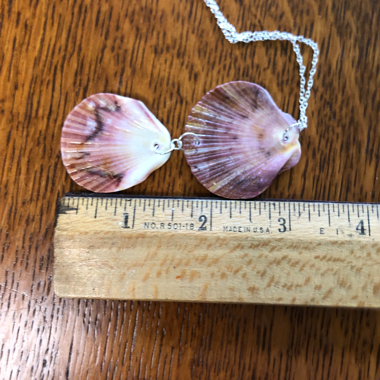 Flat Scallop Artisan Made Pendent Handcrafted Sea Shell Necklace 1.5 in x 3.25 in Mermaid Jewelry
